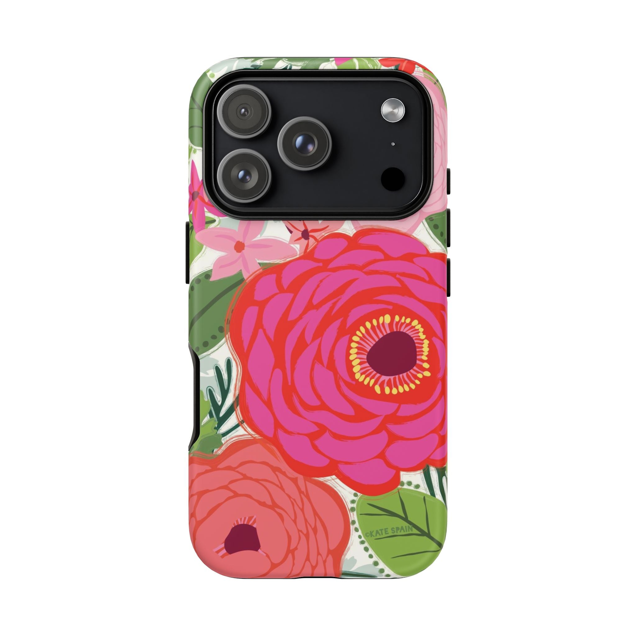 Bloomerie Tough iPhone 17 Pro Case – Matte | cream, magenta, coral botanical peony floral print