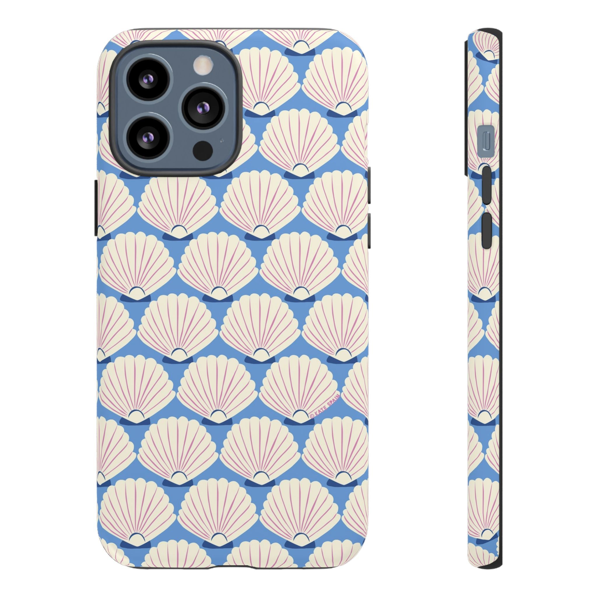 Seashells Tough iPhone 13 Pro Max Case – Matte | periwinkle, cream, blush scallop shell print