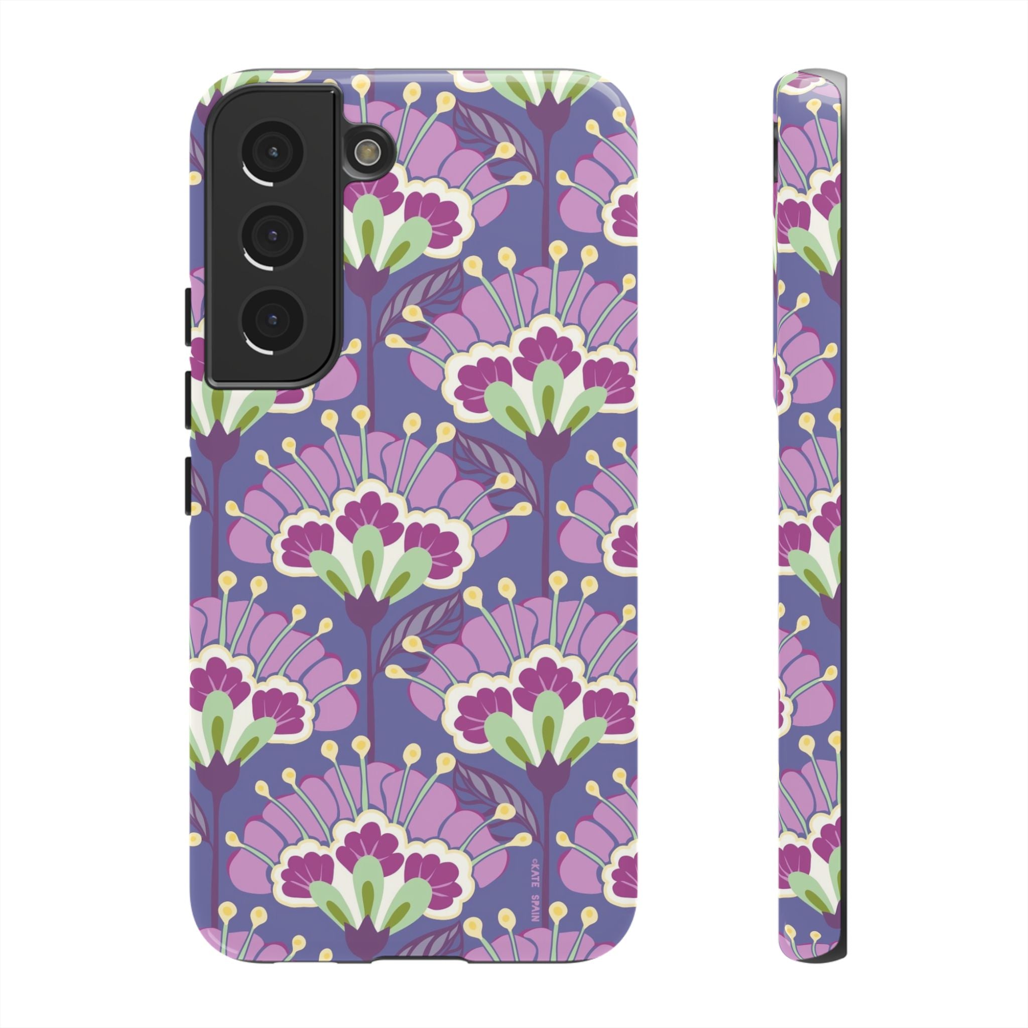 Luxury Lantern Flower Samsung Galaxy S22 Case – Glossy | mauve, purple, lime green floral print