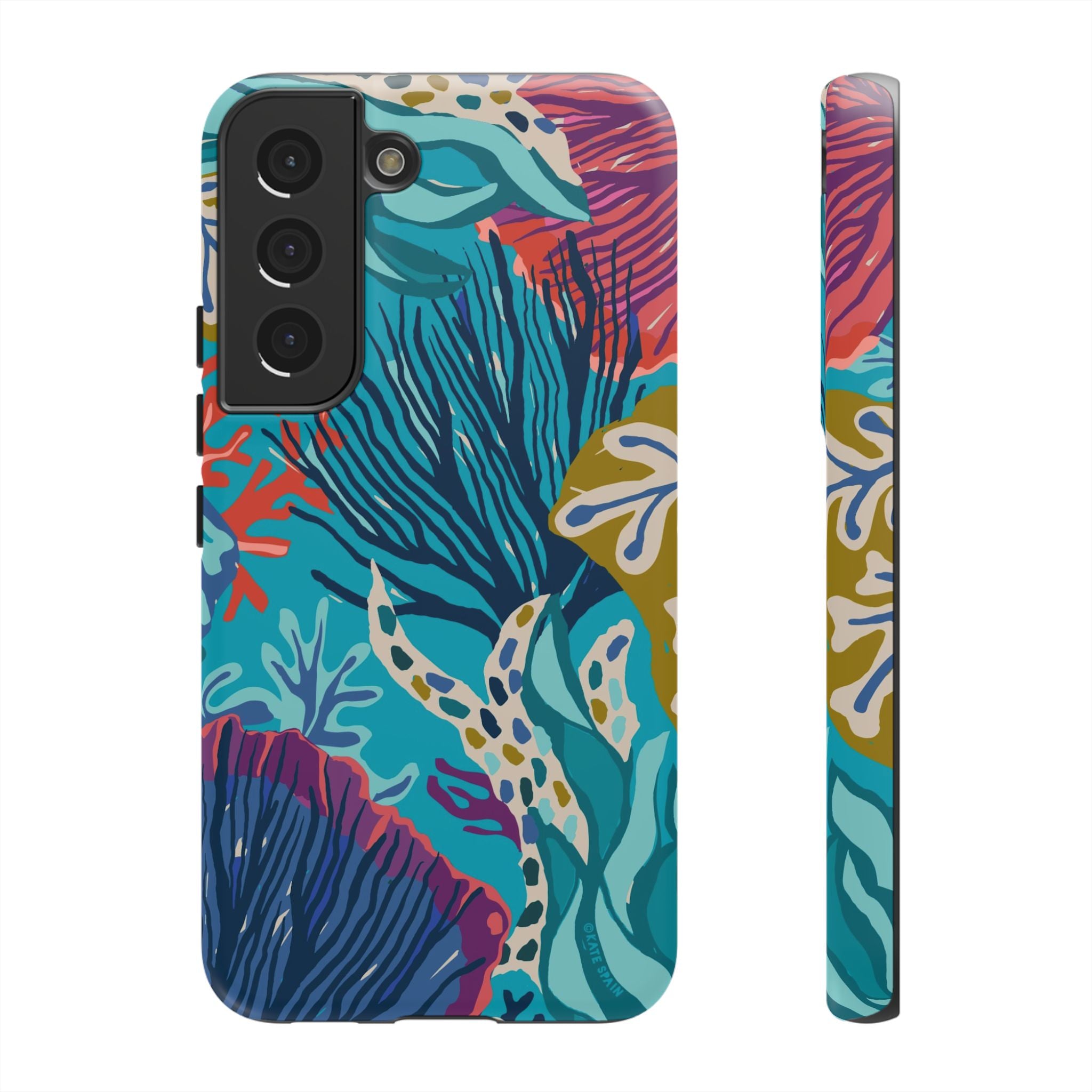 Luxury Reef Samsung Galaxy S22 Case – Matte | teal, navy, magenta, olive coral reef print
