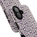 Lily Plum MagSafe iPhone 17 Case – Glossy | angled view showing camera cutout and buttons — botanical MagSafe case by Kate Spain