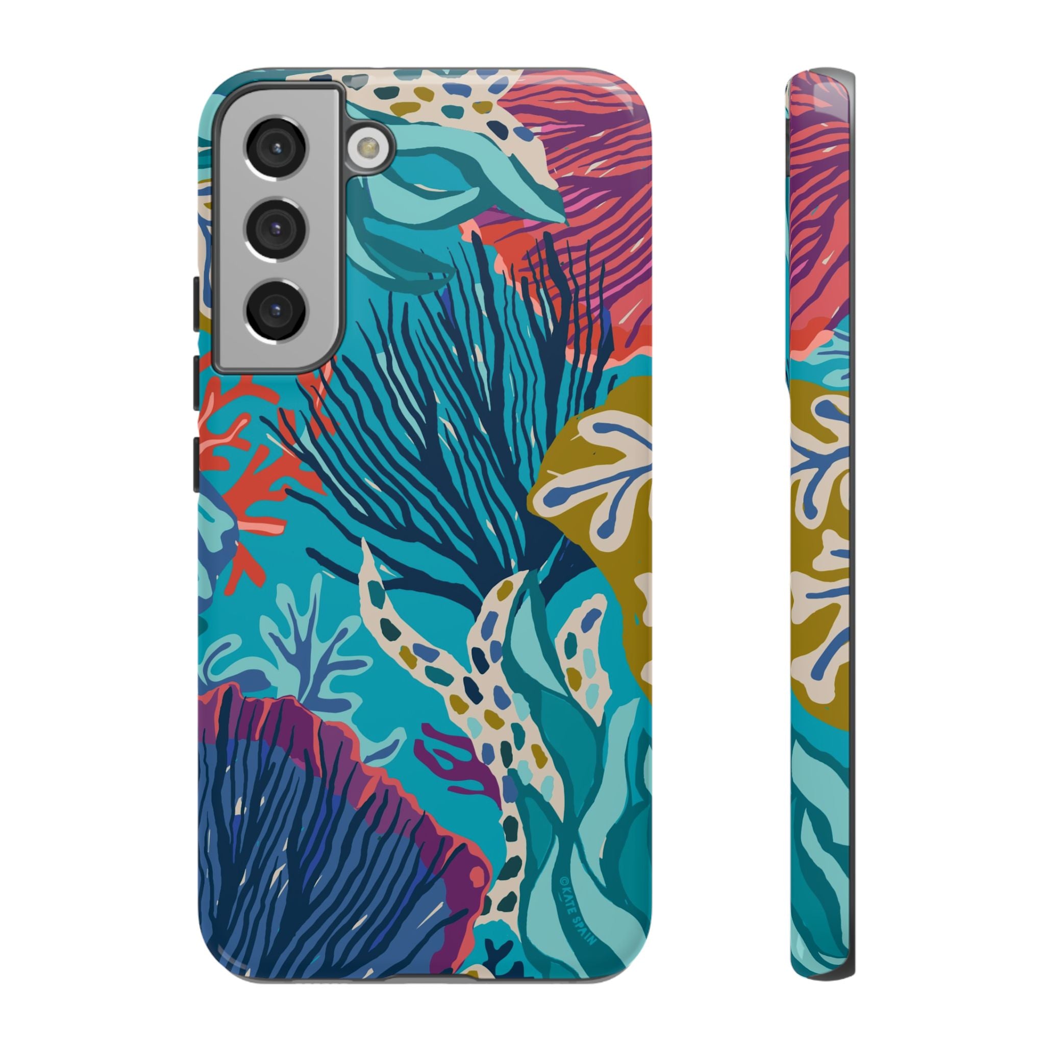 Luxury Reef Samsung Galaxy S22 Plus Case – Glossy | teal, navy, magenta, olive coral reef print