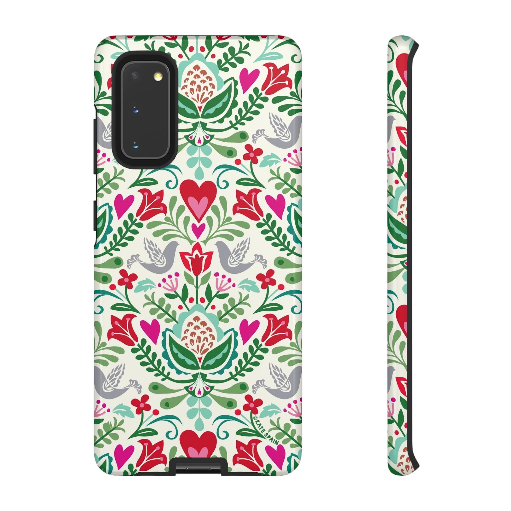 Rosemaling Samsung Galaxy S20 Case – Glossy | white, red, green rosemaling floral print