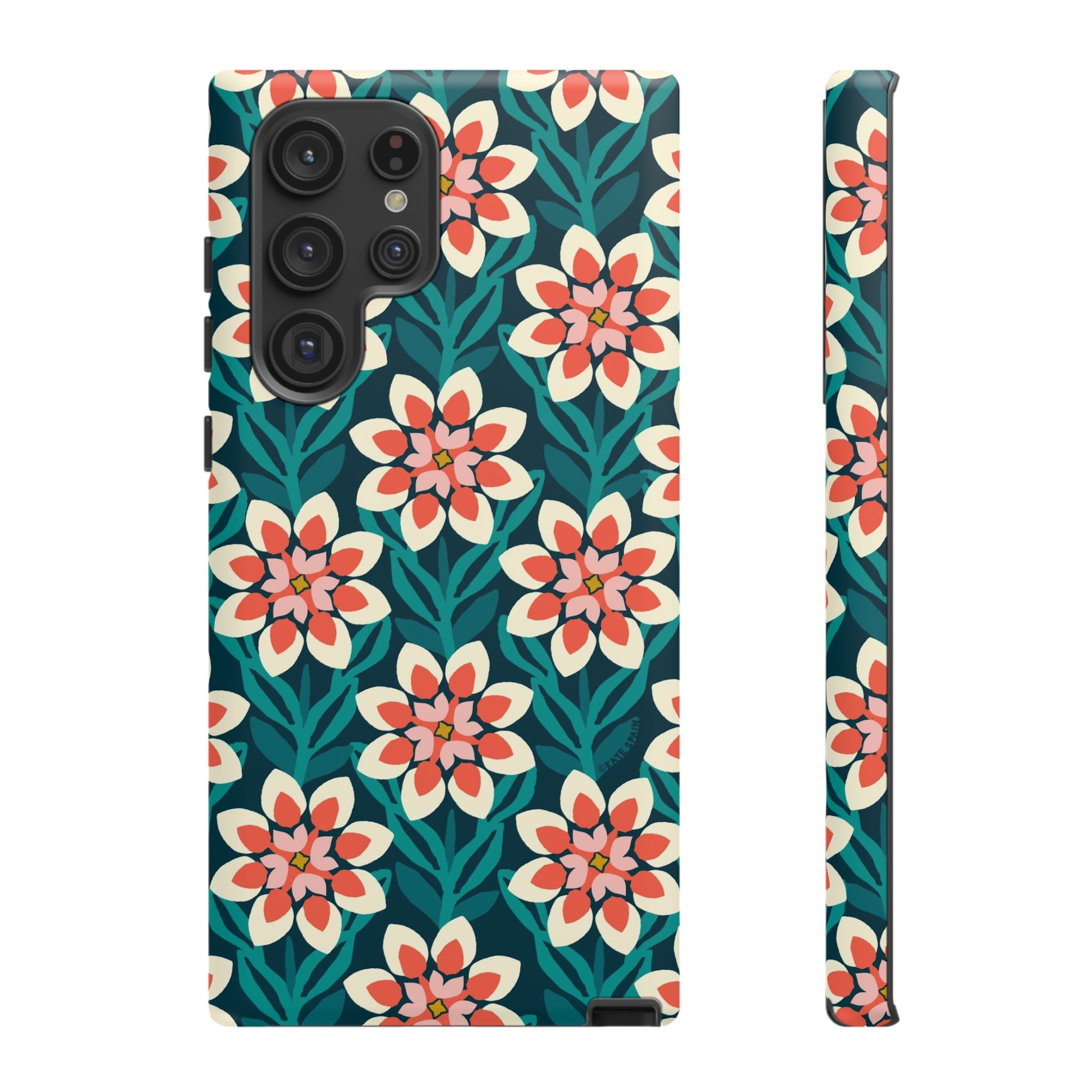 Luxury Modern Dahlia Samsung Galaxy S22 Ultra Case – Matte | teal, coral, pink, cream modern dahlia print