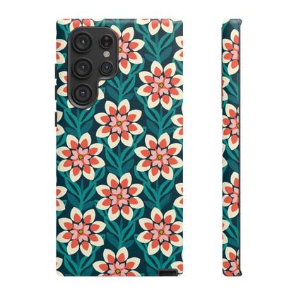Modern Dahlia Samsung Case - Teal Coral Allover Pattern