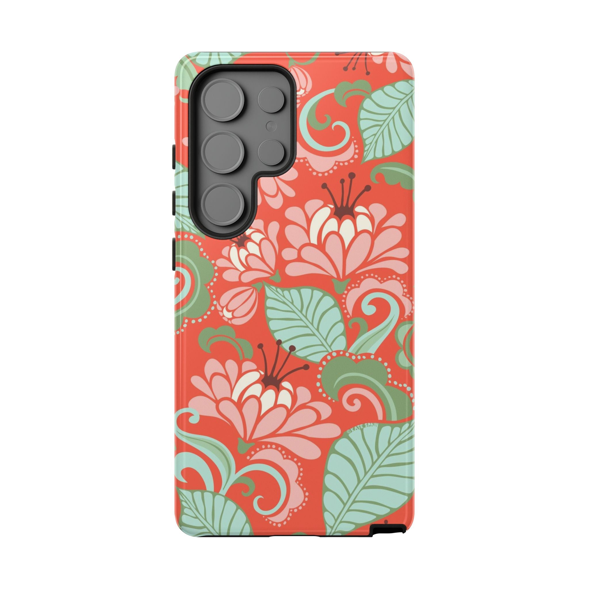 Designer Sarabande Samsung Galaxy S25 Ultra Case – Glossy | coral, blush, mint tropical floral print