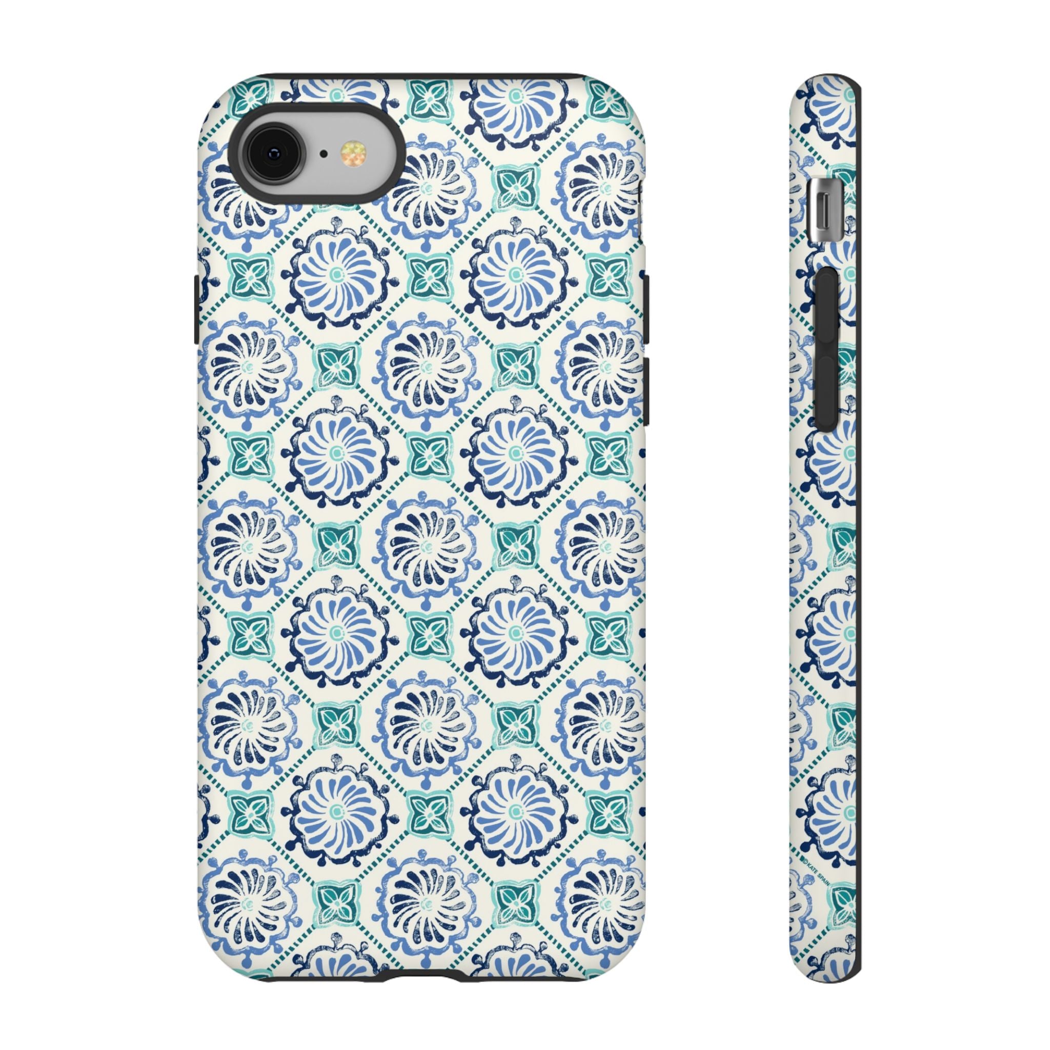 Horizon Blue Tile Tough iPhone 8 Case – Matte | blue, turquoise, cream white dual-layer protection
