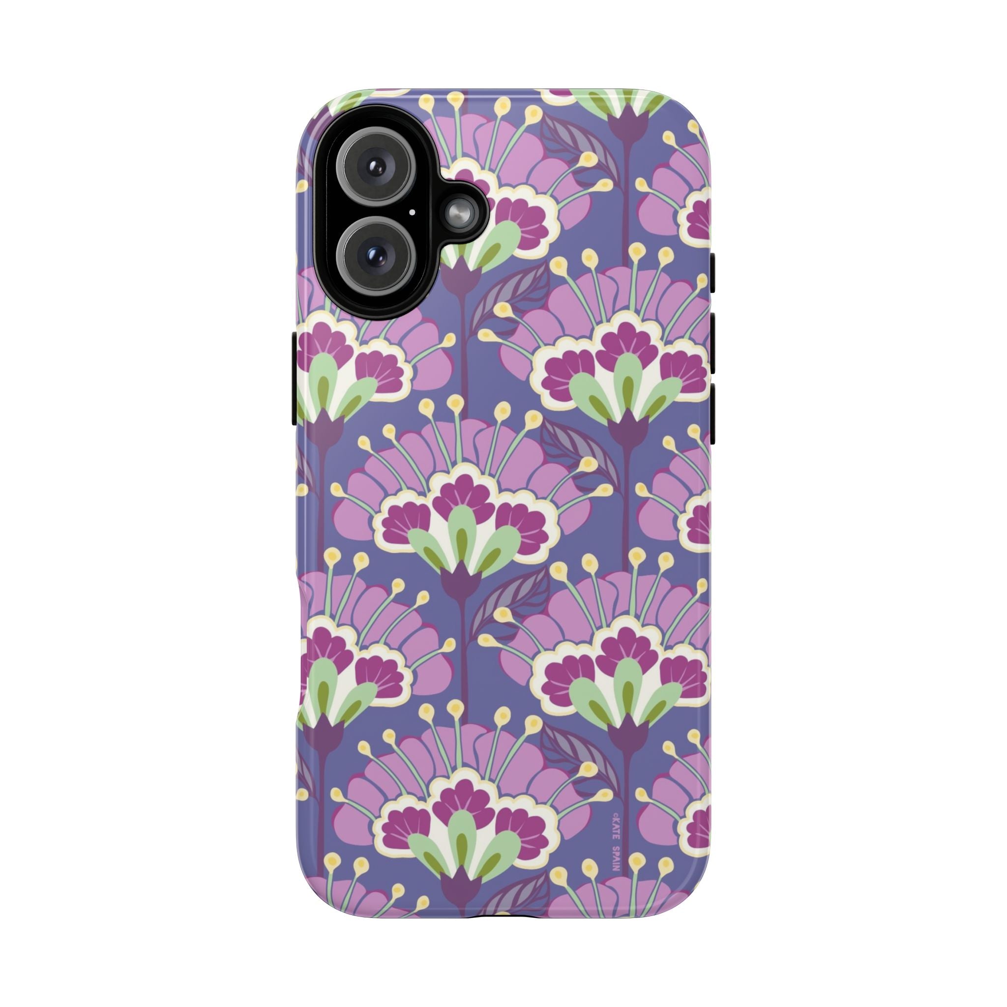 Lantern Flower Tough iPhone 16 Plus Case – Matte | periwinkle, purple, mauve, sage botanical lantern floral print