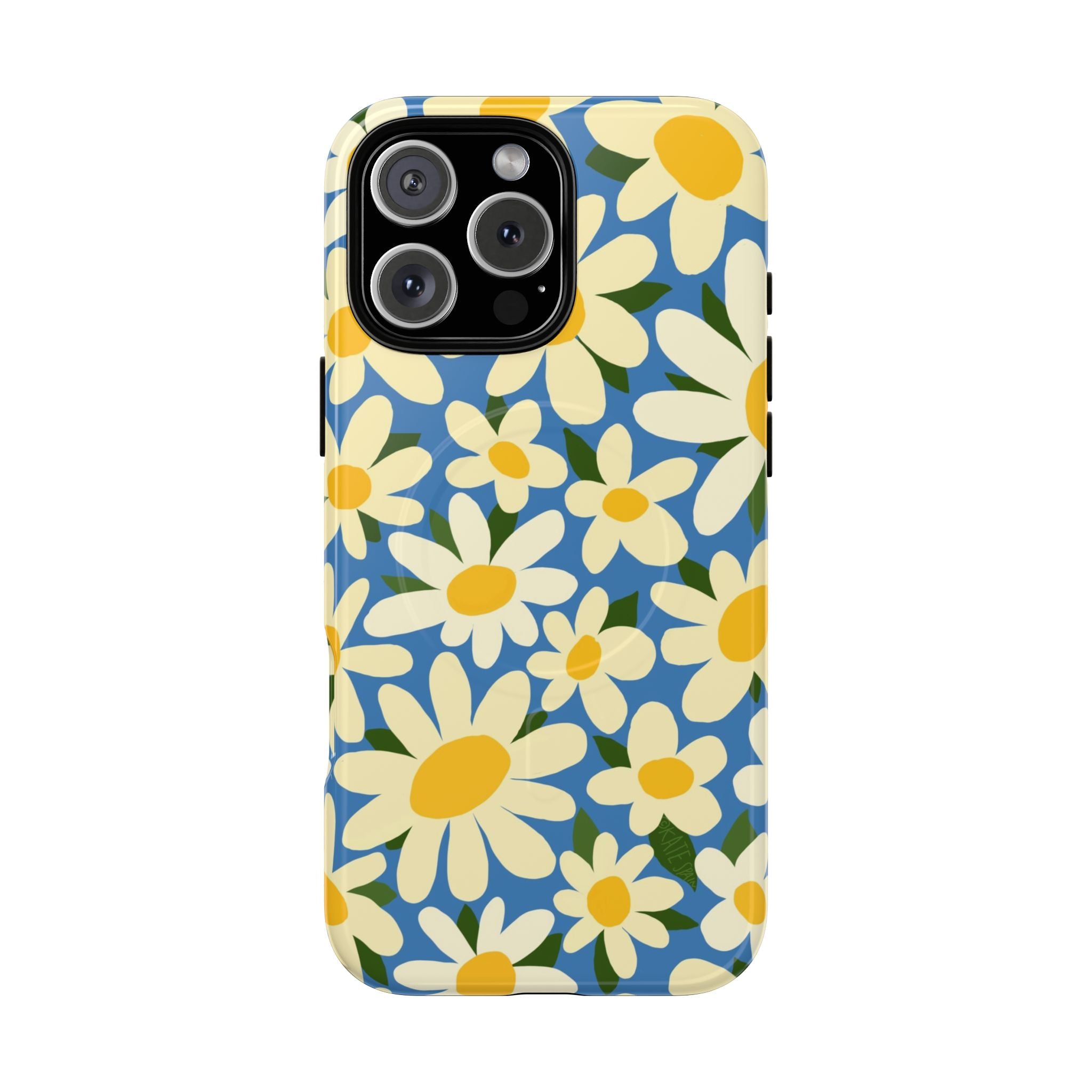 Shasta Daisy MagSafe iPhone 16 Pro Max Case – Glossy | blue, cream, yellow daisy floral print