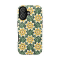 Designer Modern Dahlia Tough iPhone 16 Pro Max Case – Matte | yellow, cream, green dahlia floral print