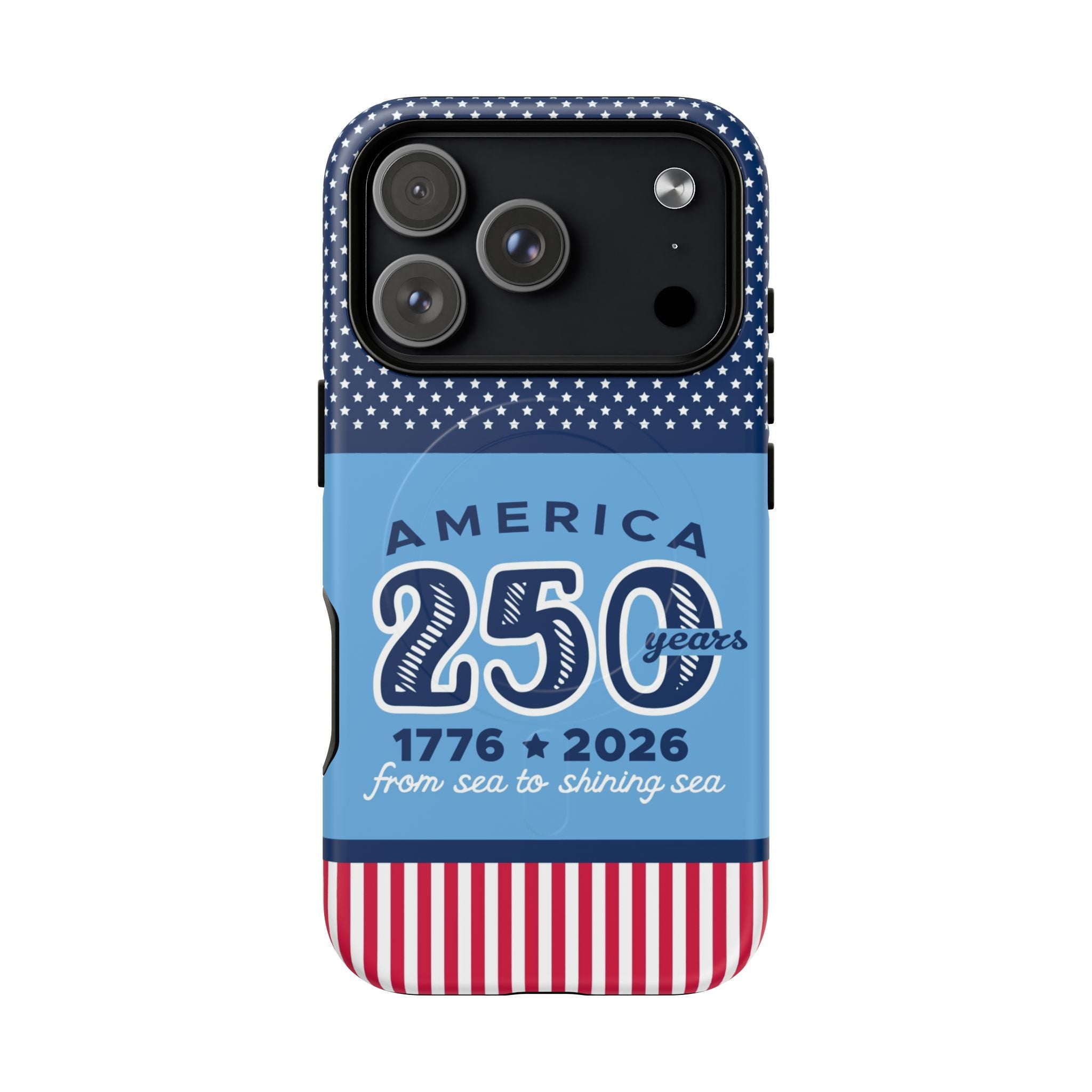 Sea to Shining Sea MagSafe iPhone 17 Pro Case – Matte | navy, sky blue, red, white American stars & stripes 250th anniversary print