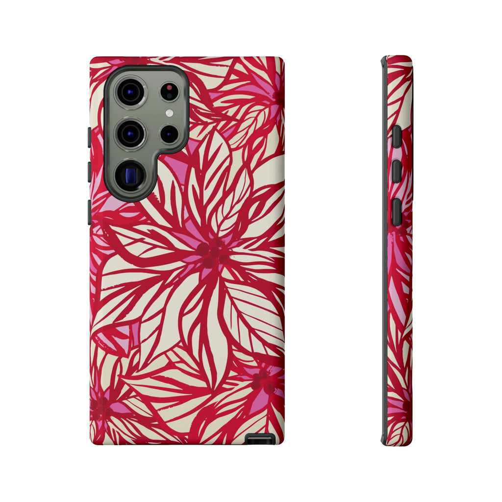Poinsettia Samsung Galaxy S23 Ultra Case – Glossy | cream, red, pink poinsettia botanical print