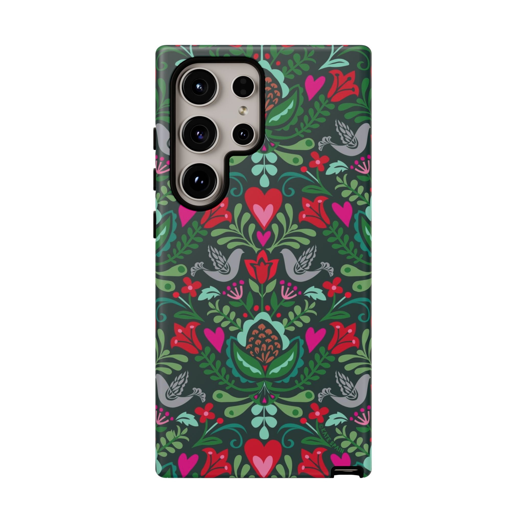 Rosemaling Samsung Galaxy S24 Ultra Case – Matte | forest green, red, pink rosemaling floral print
