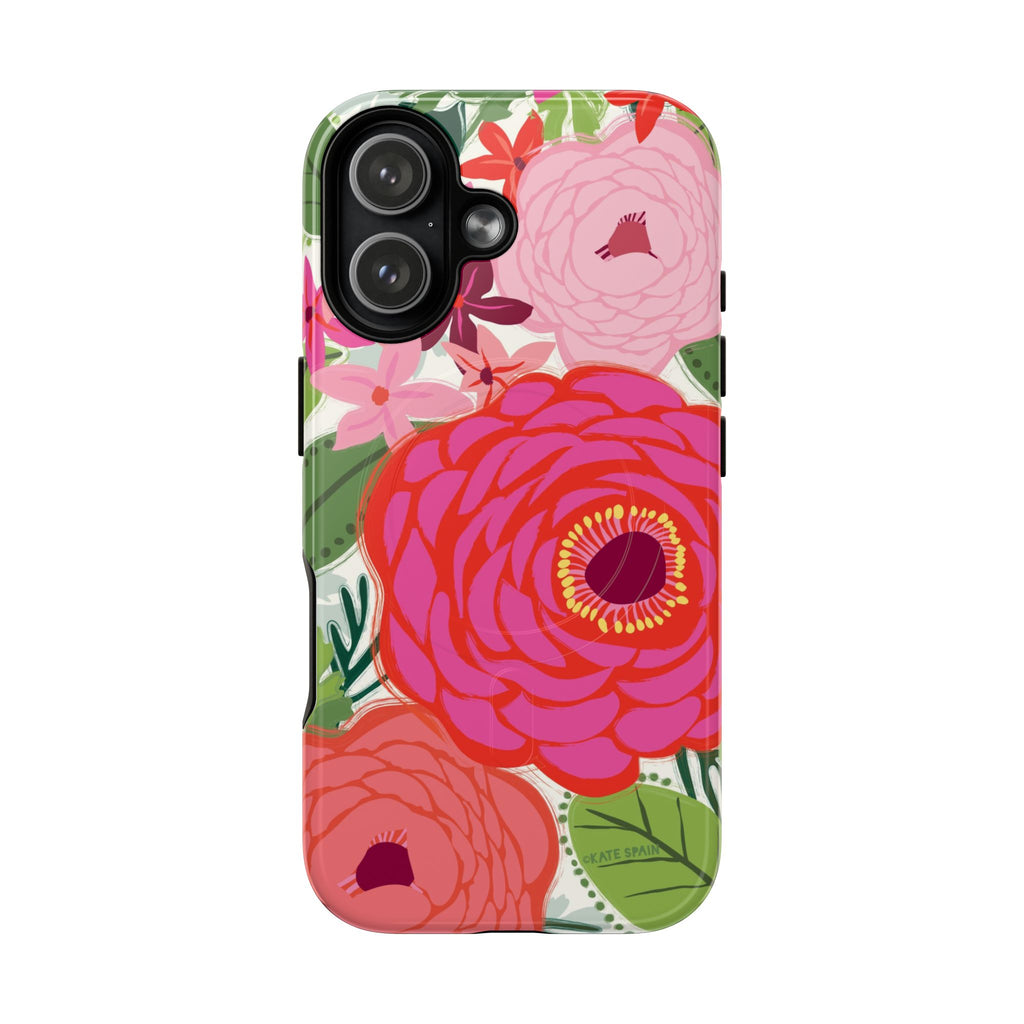 Bloomerie Fuchsia MagSafe iPhone 17 Case – Glossy | cream, magenta, coral botanical peony floral print