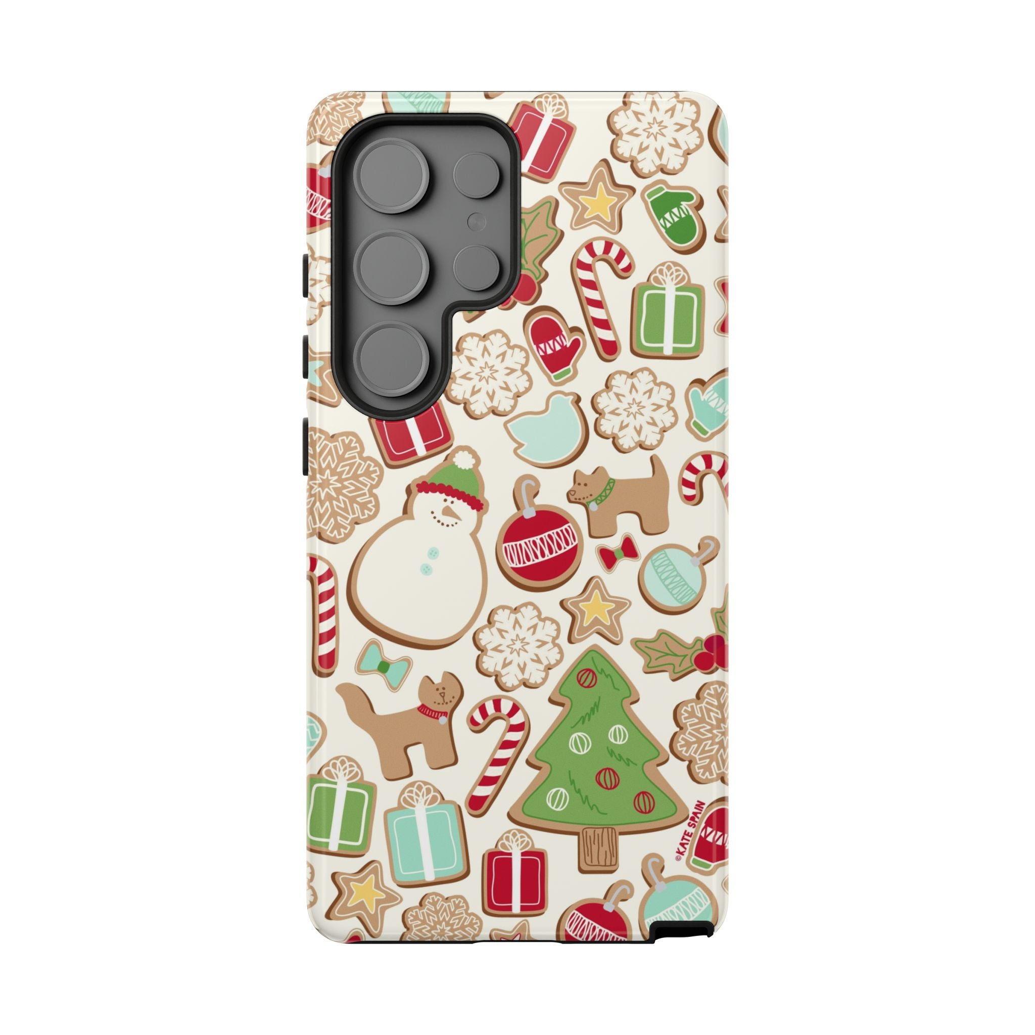 Gingerbread Cookies Samsung Galaxy S26 Plus Case – Glossy | cream, red, green gingerbread holiday cookie print