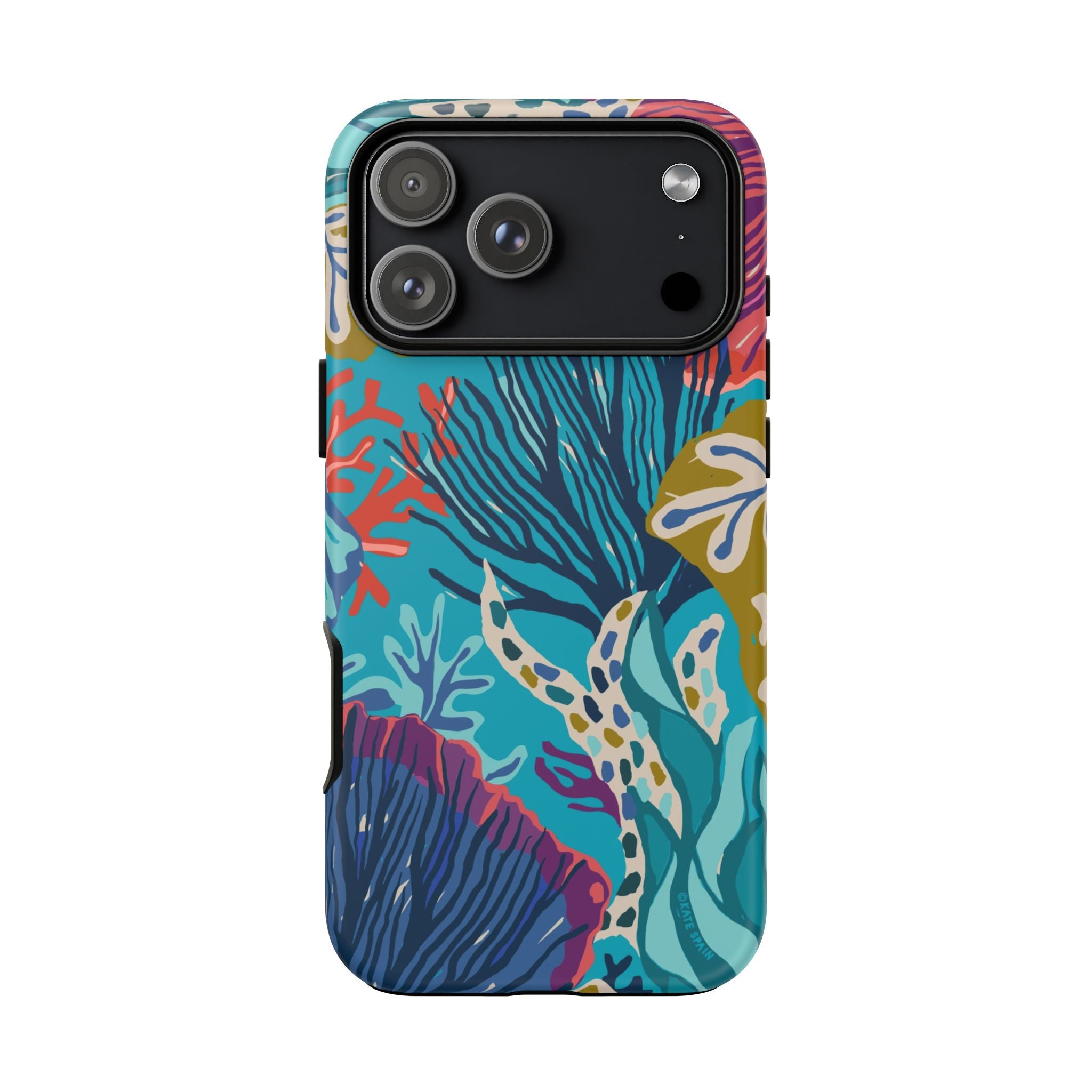 Reef Tough iPhone 17 Pro Max Case – Matte | teal, coral, navy, purple botanical coral reef print