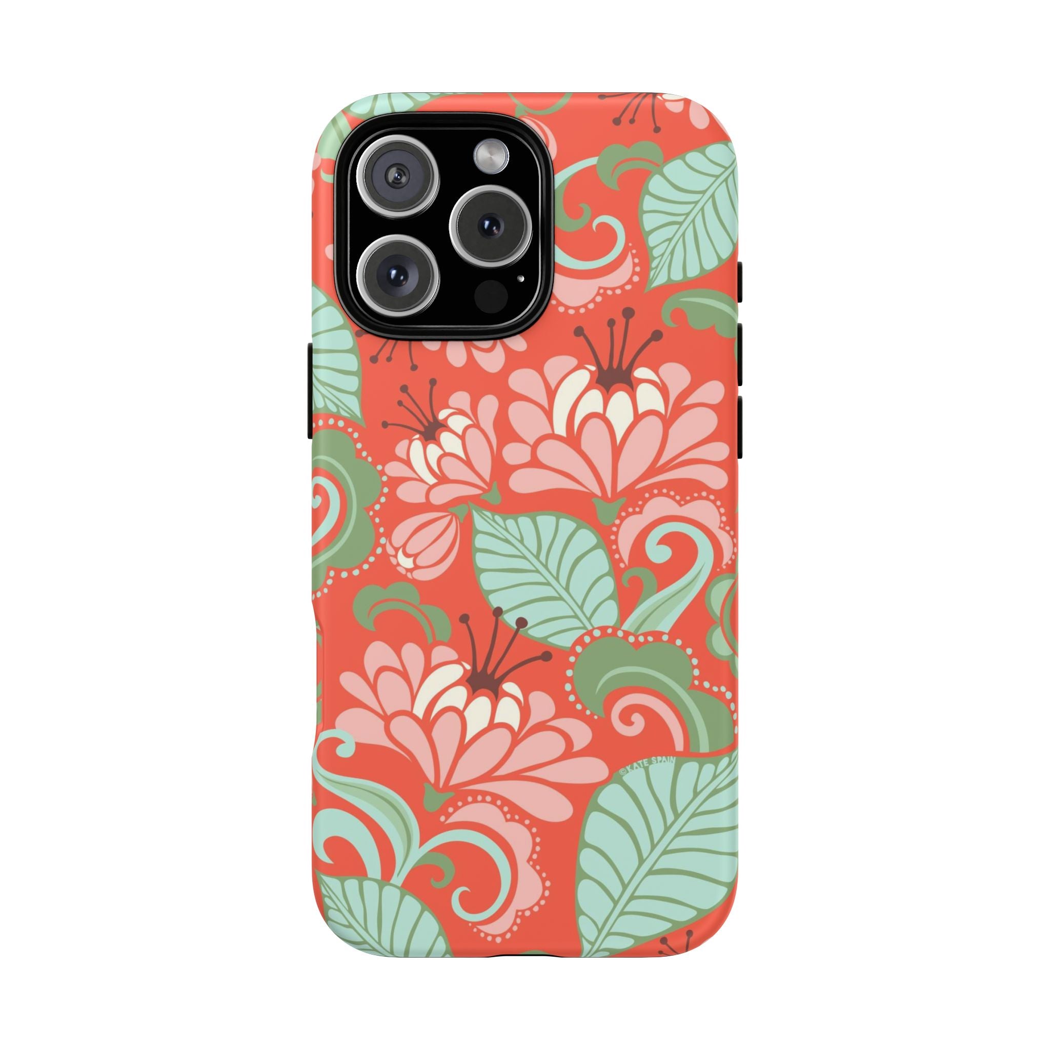 Sarabande Tough iPhone 16 Pro Max Case – Matte | coral, pink, cream, green botanical floral print