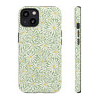 Montauk Daisy Meadow Green iPhone 13 Case – Matte | sage green, white graphic daisy and fern print, golden yellow centers | dual-layer protection