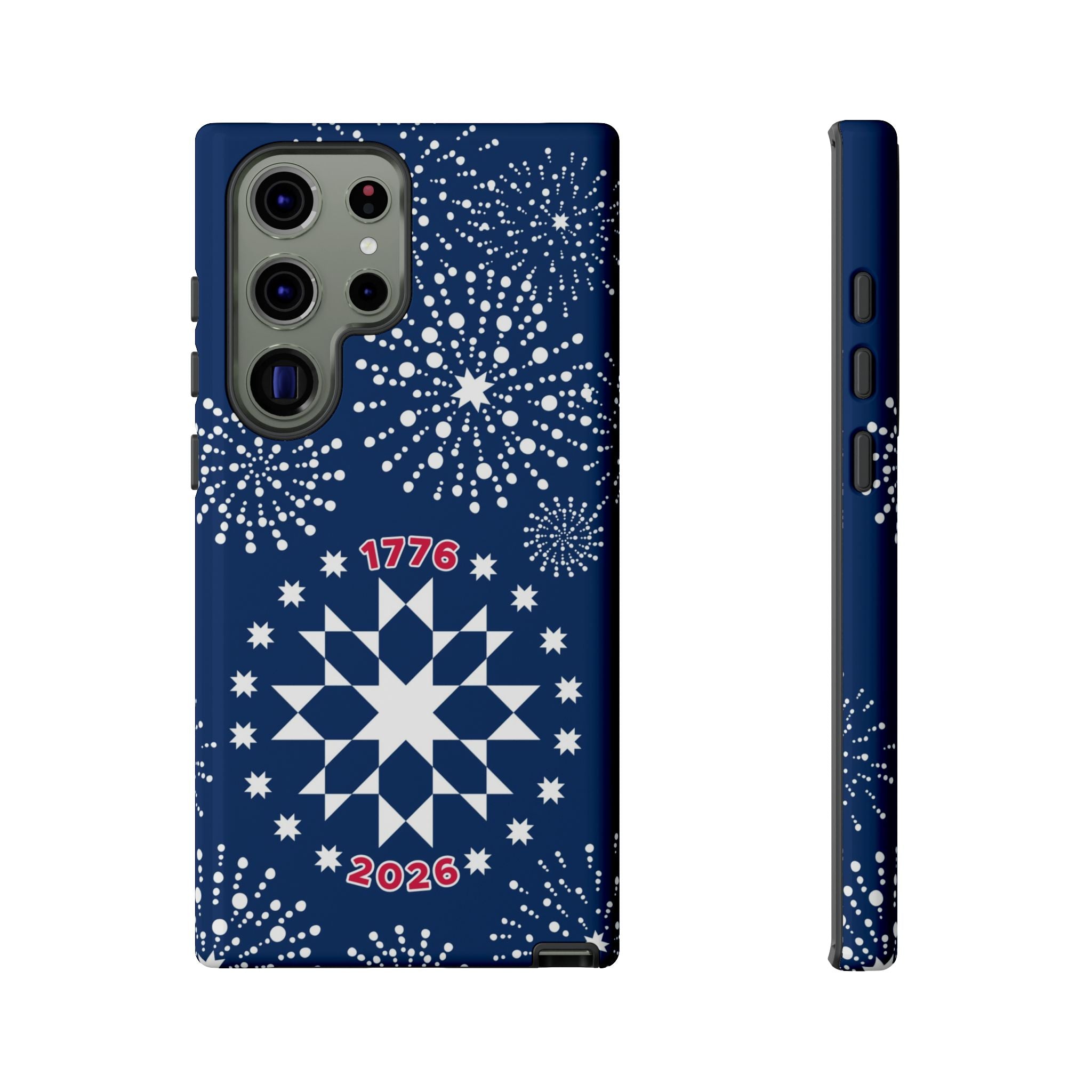 250th Fireworks Samsung Galaxy S23 Ultra Case – Glossy | navy, white patriotic star quilt fireworks print