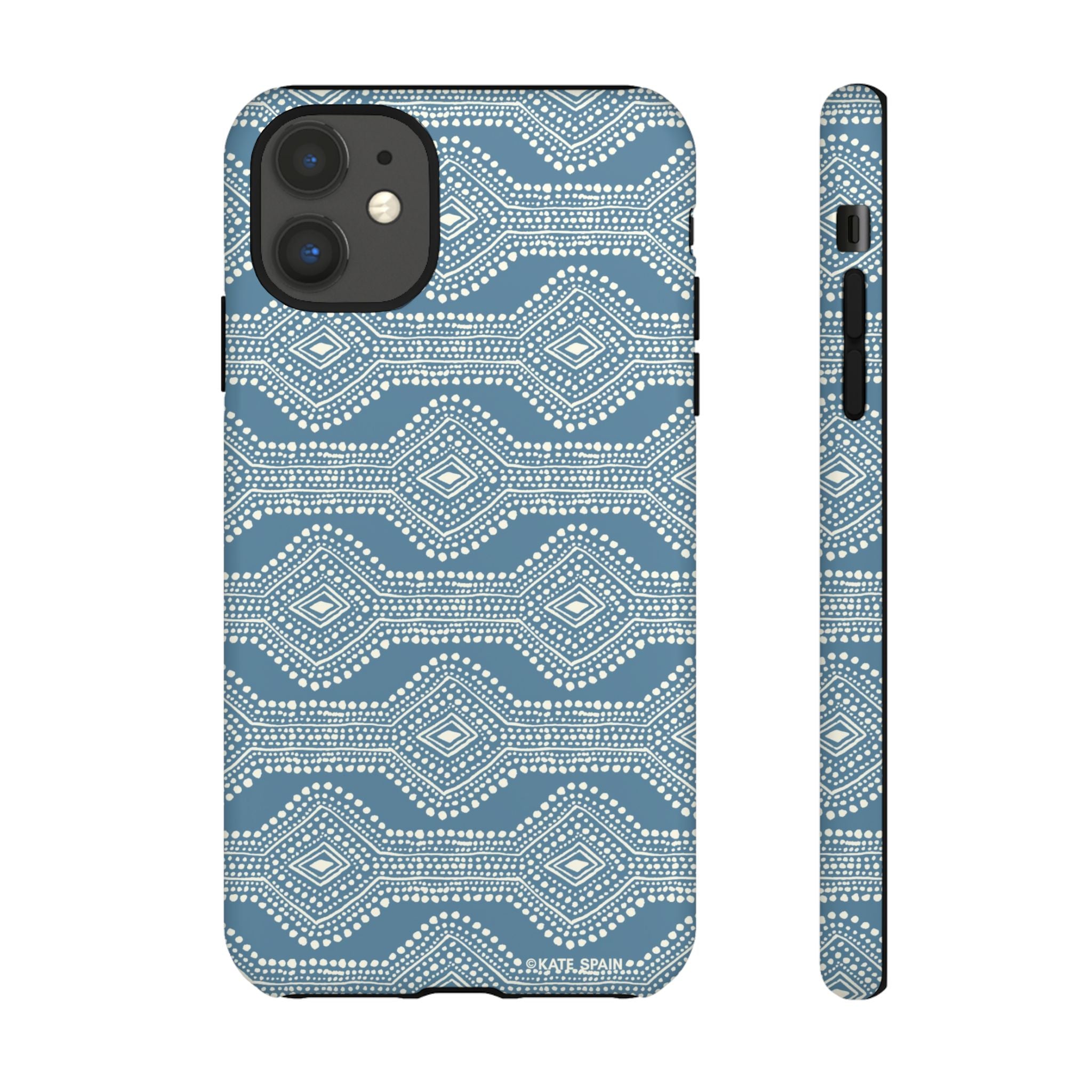 Diamond Dots Tough iPhone 11 Case – Matte | steel blue, white diamond dot geometric print