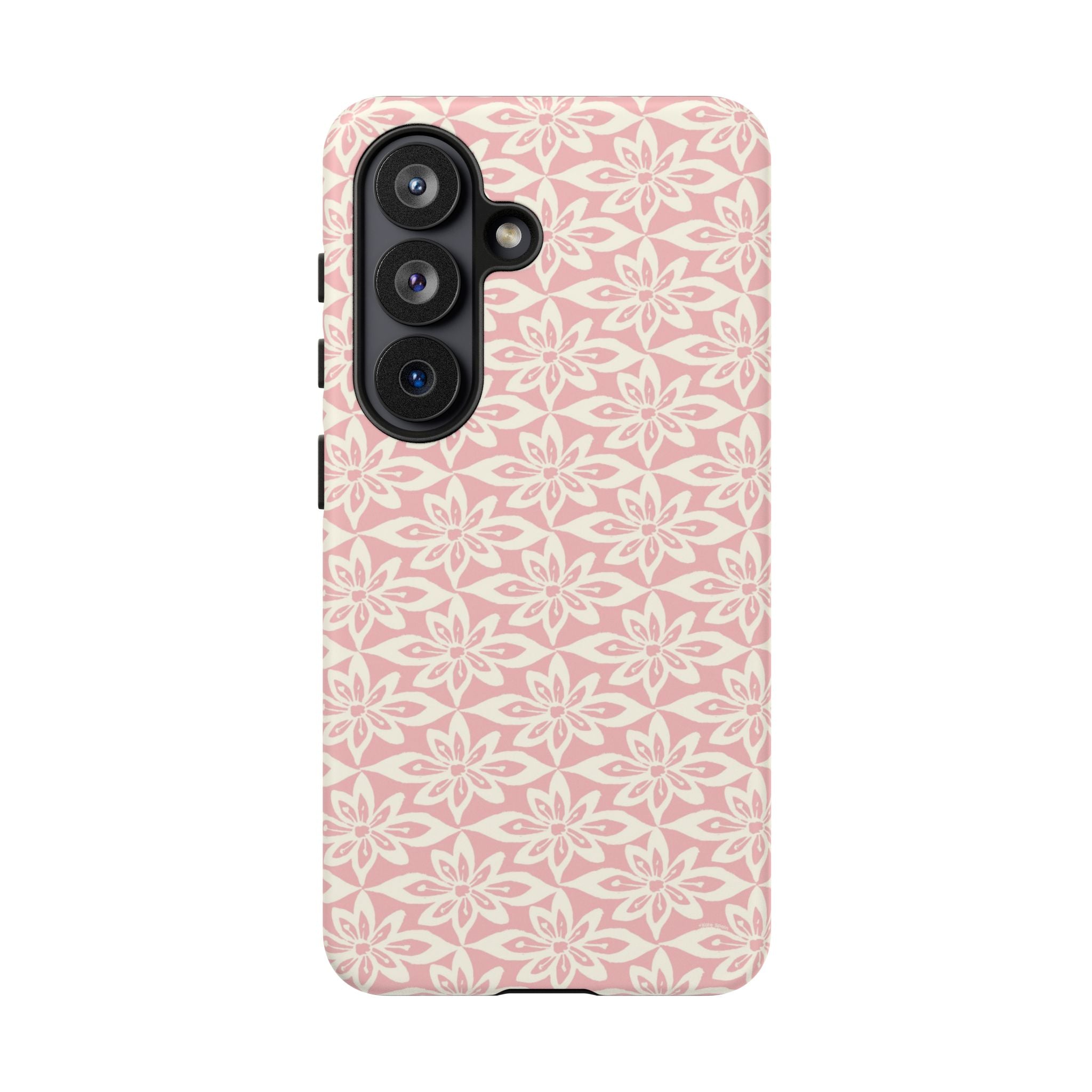Lily Pastel Pink Samsung Galaxy S26 Matte case — graphic white lily print on dreamy pastel pink — botanical phone case by Kate Spain