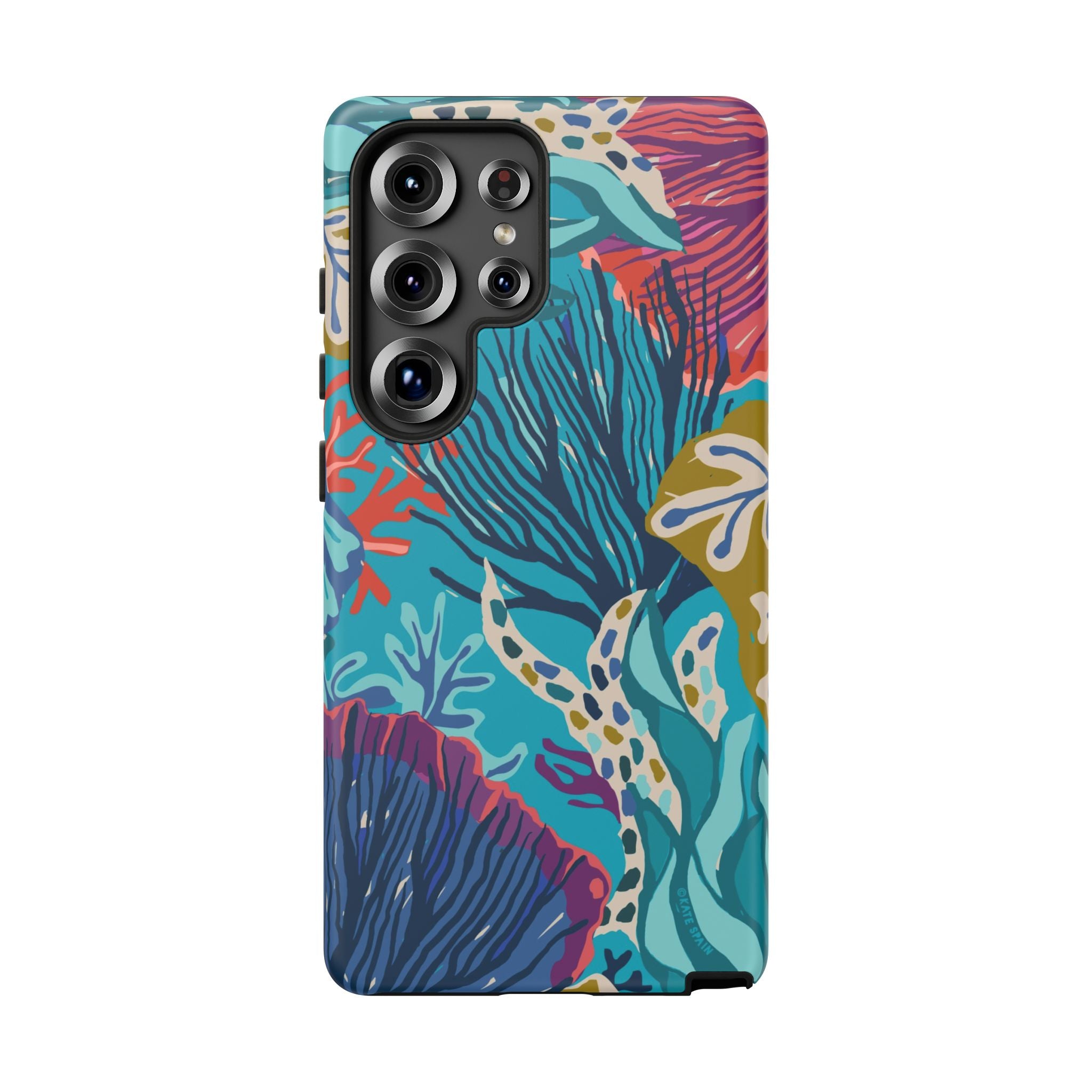 Luxury Reef Samsung Galaxy S25 Ultra Case – Glossy | teal, navy, magenta, olive coral reef print