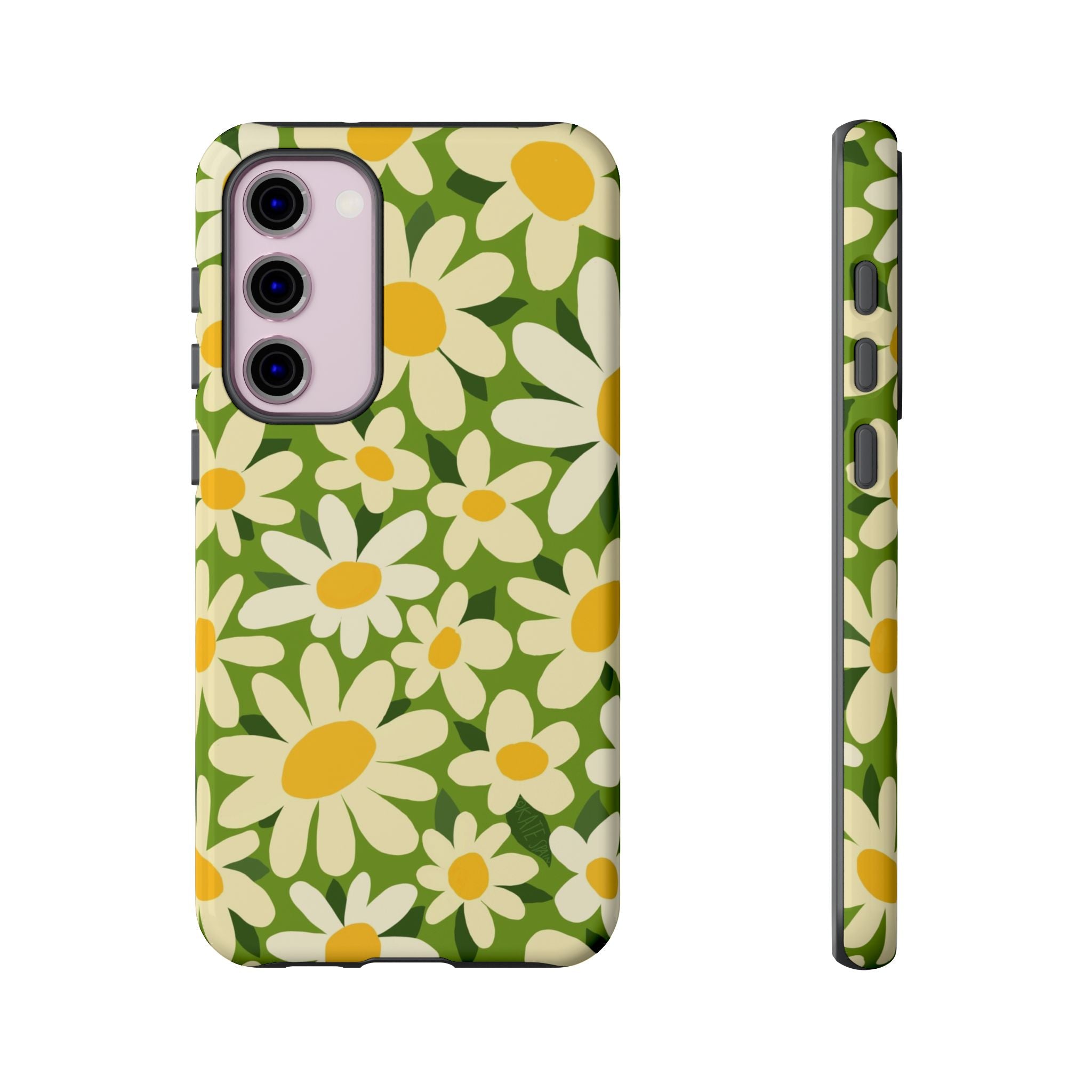 Luxury Shasta Samsung Galaxy S23 Plus Case – Glossy | green, white, yellow daisy floral print