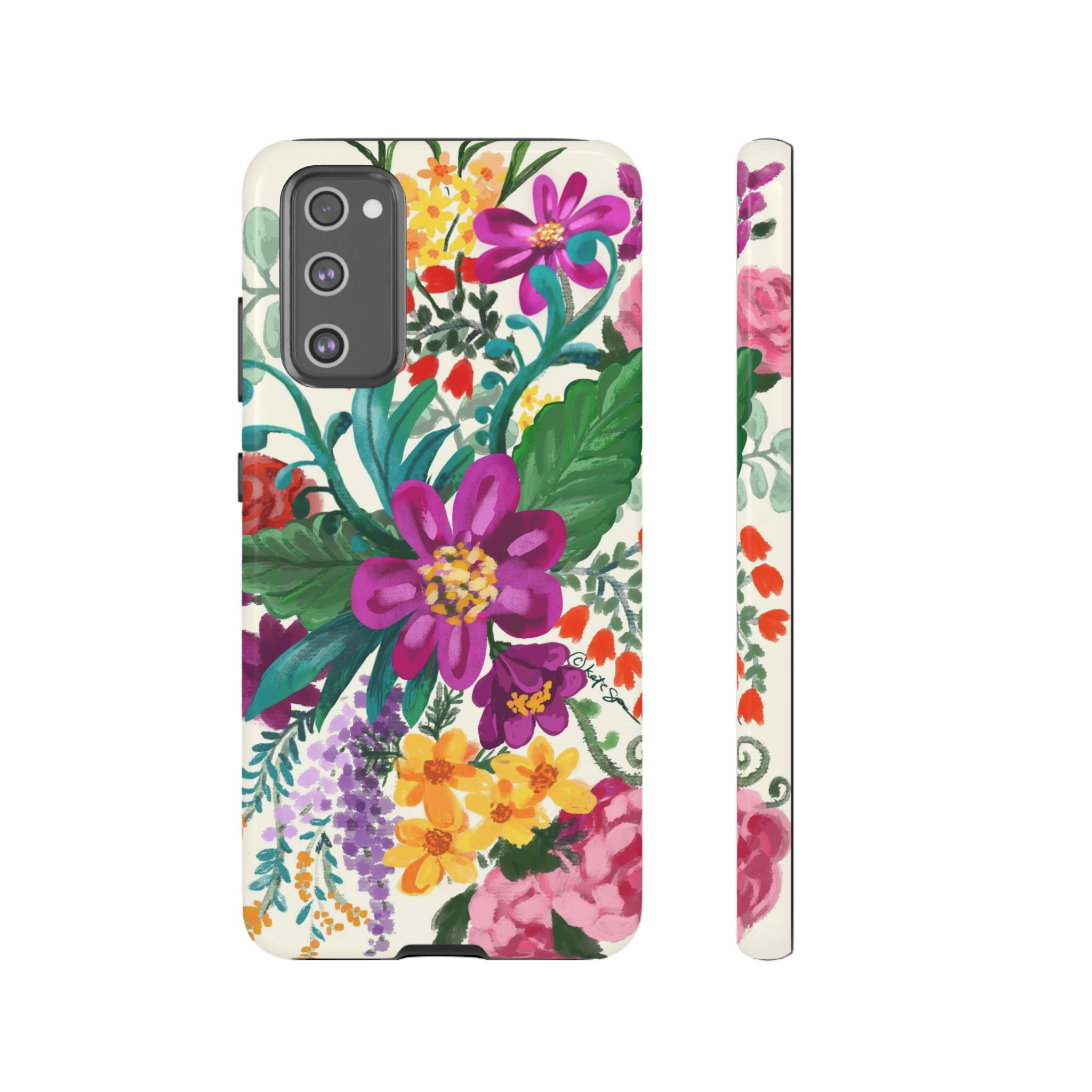 Tropical Posy Samsung Galaxy S20 FE Case – Glossy | white, magenta, yellow, purple vibrant botanical floral print