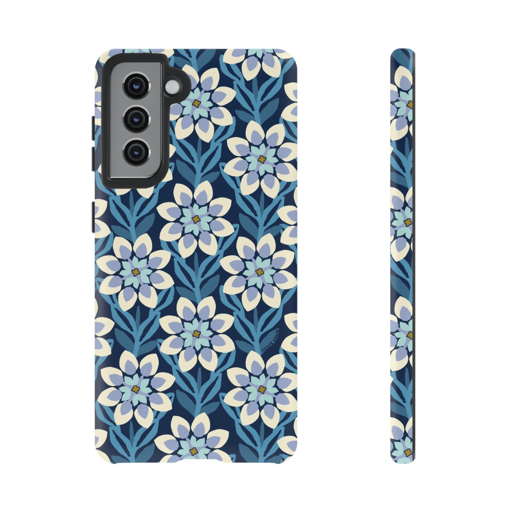 Luxury Modern Dahlia Samsung Galaxy S21 Case – Glossy | navy, white, periwinkle modern dahlia print