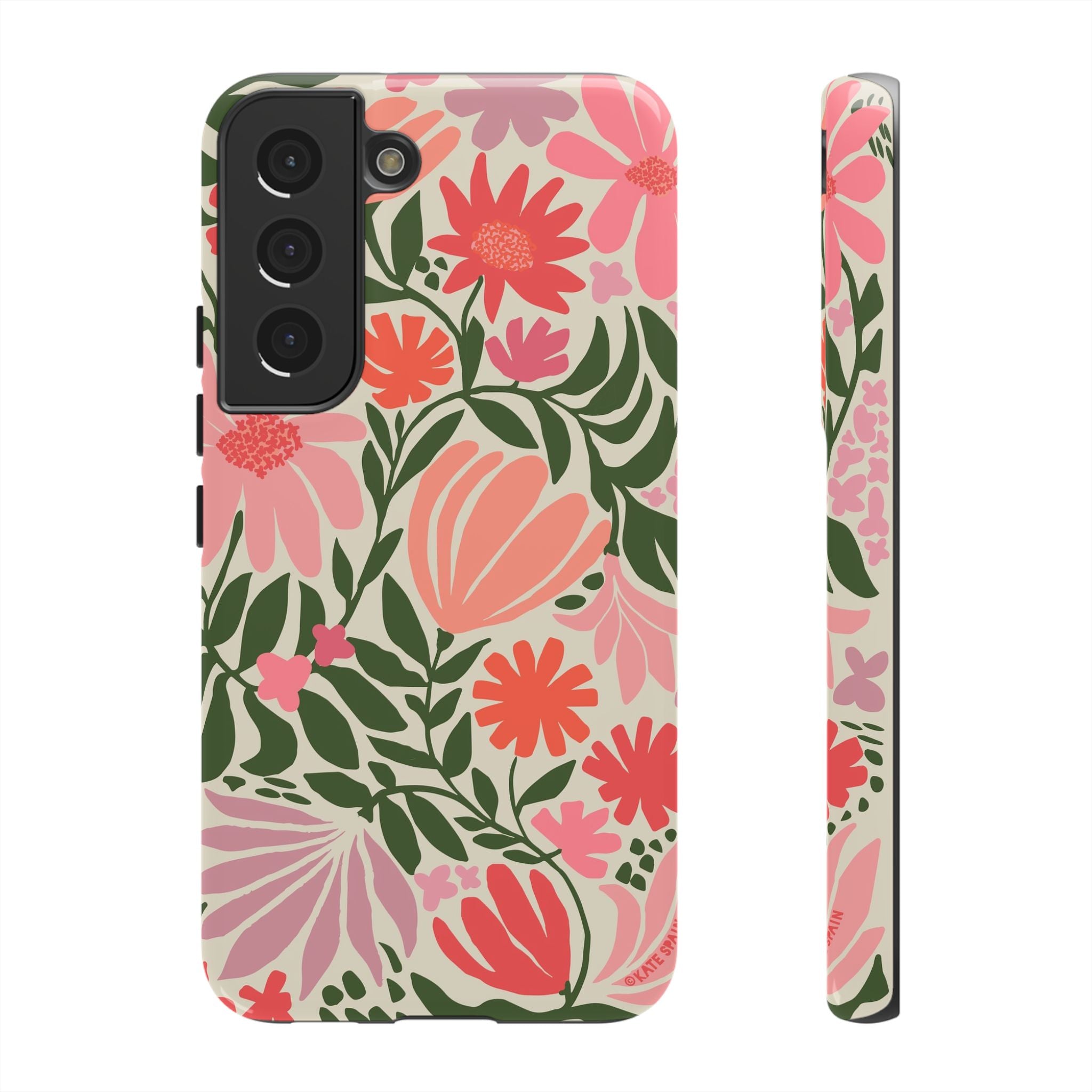 Luxury Botanica Samsung Galaxy S22 Case - Glossy | cream, coral, pink botanical wildflower print