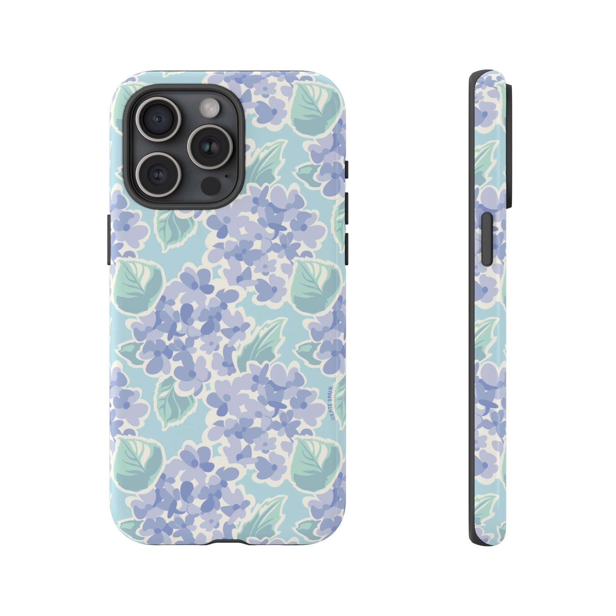 Nantucket Hydrangea Tough iPhone 15 Pro Max Case – Glossy | white, lavender, mint watercolor hydrangea print
