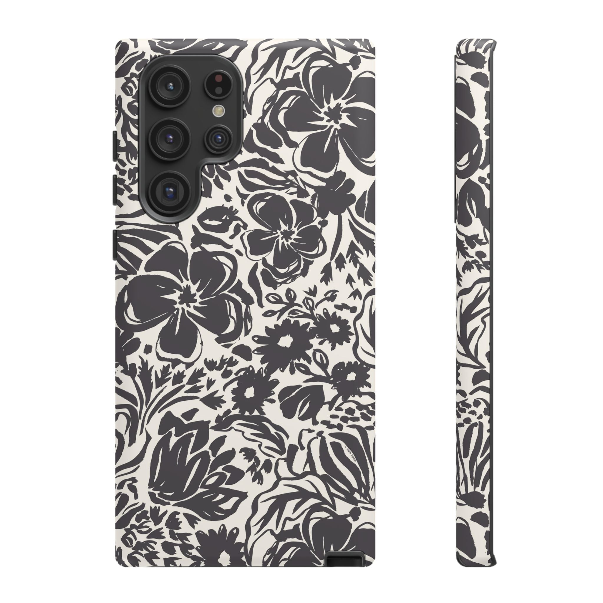 Rhapsody Black Samsung Galaxy S22 Ultra Matte case — bold charcoal floral print on cream by Kate Spain