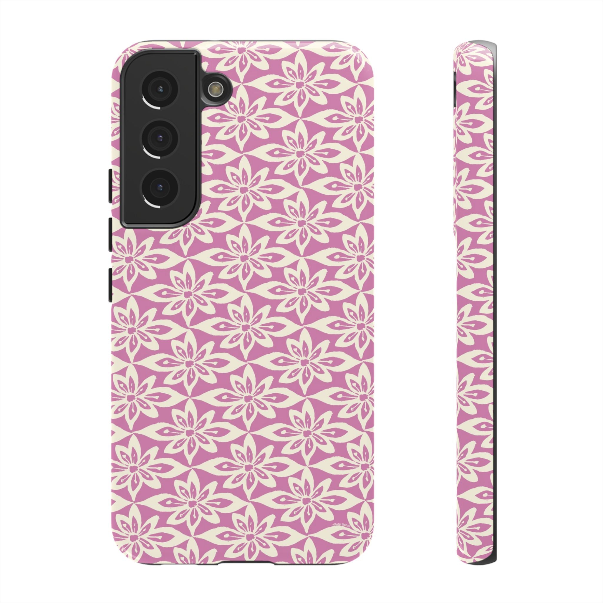Lily Rose Samsung Galaxy S26 Plus Glossy case — graphic white lily print on soft rose — botanical phone case by Kate Spain