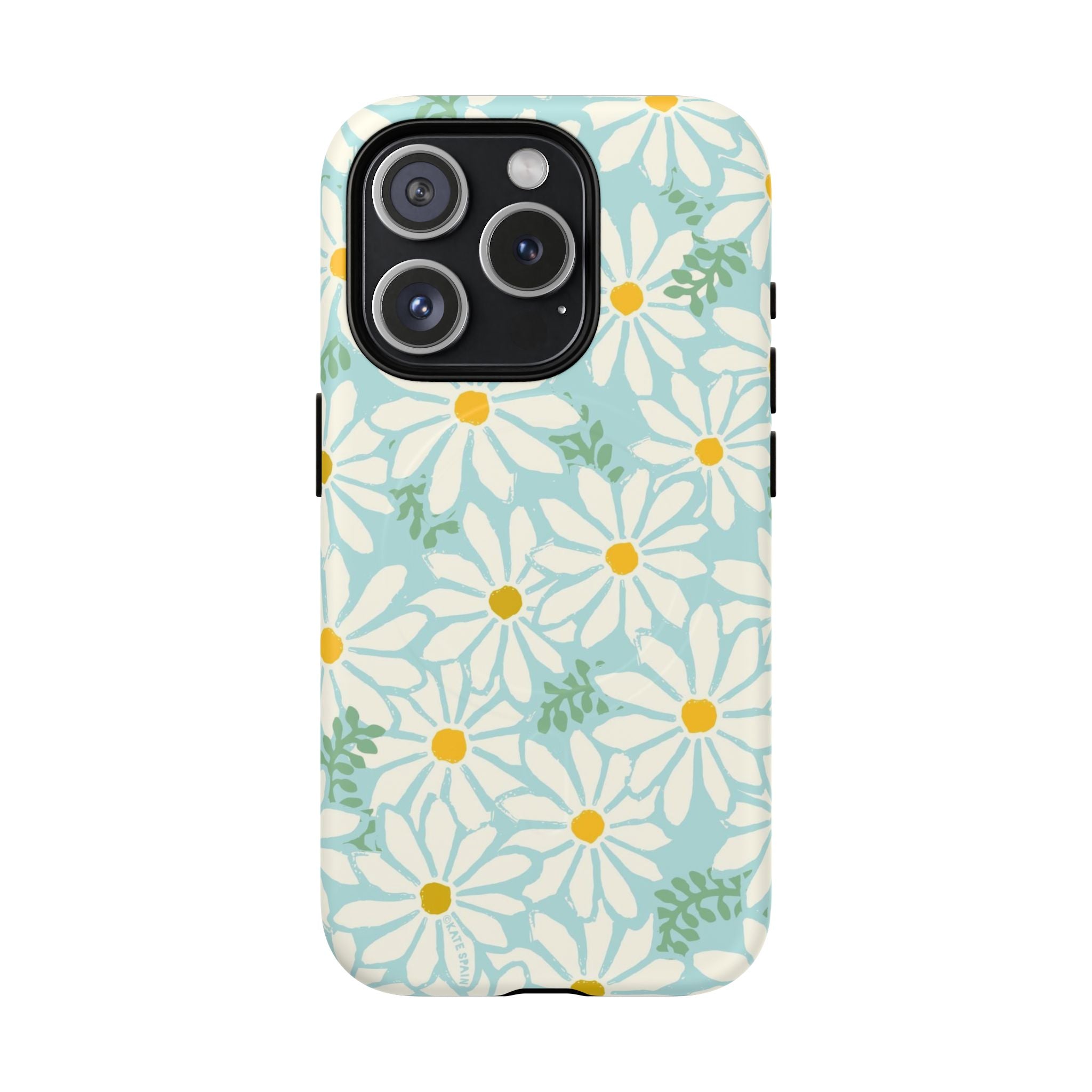 Daisies MagSafe iPhone 15 Pro Case – Matte | mint, white, yellow botanical daisy floral print