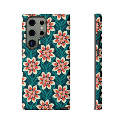 Modern Dahlia Samsung Case - Teal Coral Allover Pattern