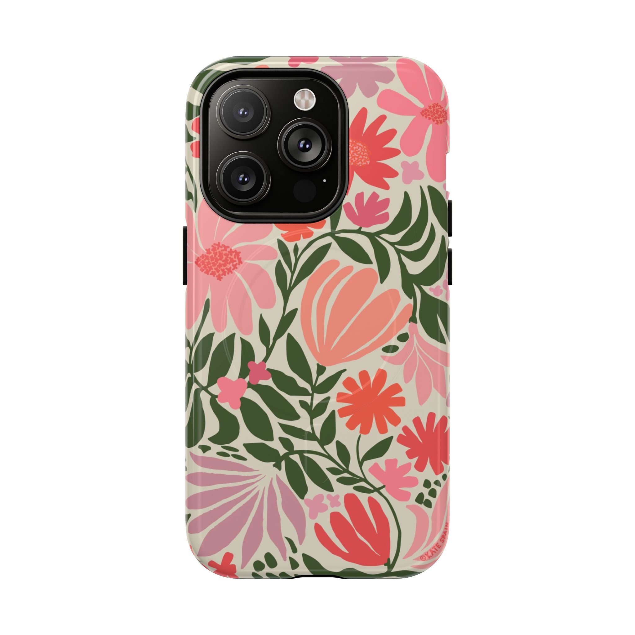 Botanica MagSafe iPhone 14 Pro Case – Glossy | coral, pink, sage green botanical wildflower print