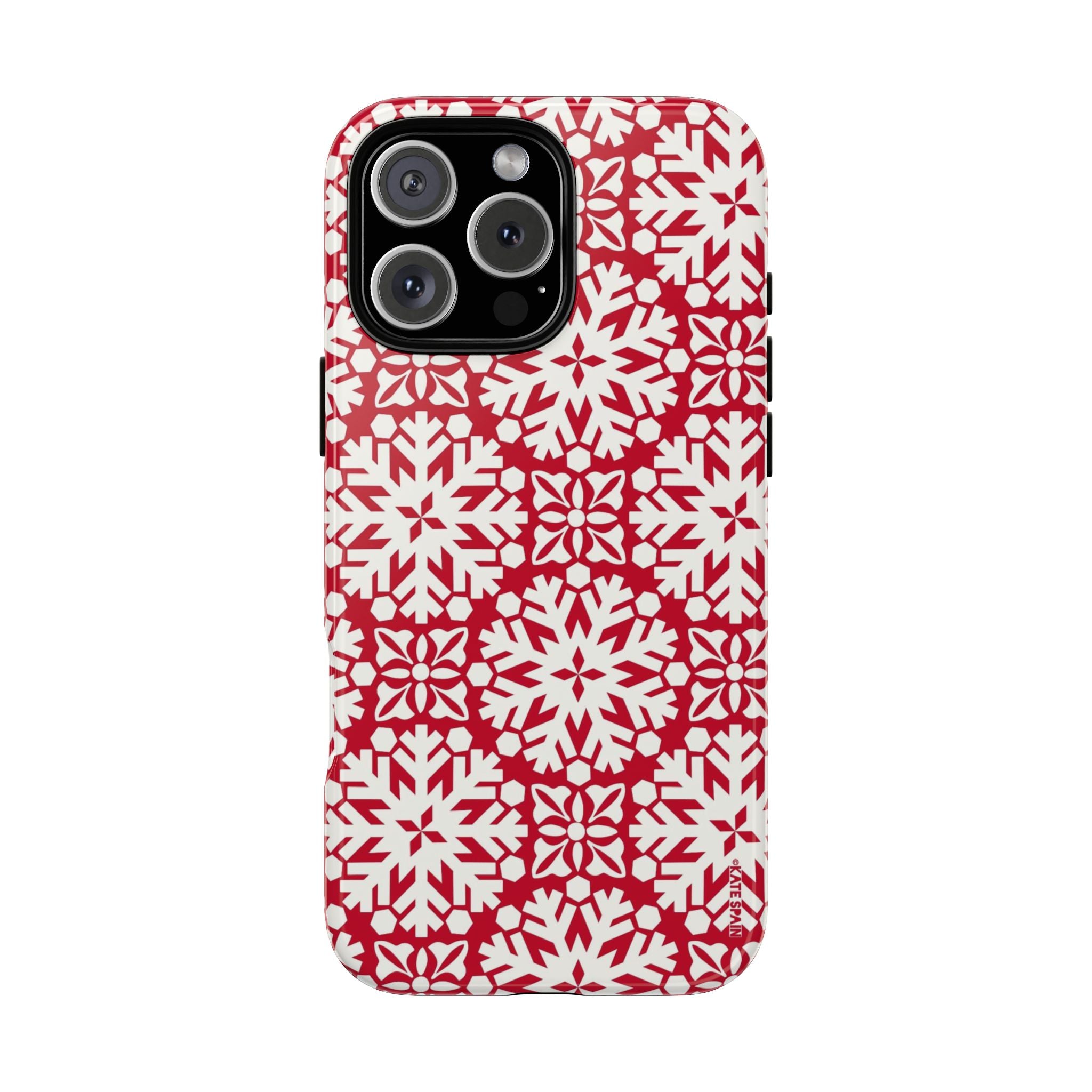 Flurry Tough iPhone 16 Pro Case – Matte | red, cream geometric snowflake medallion print