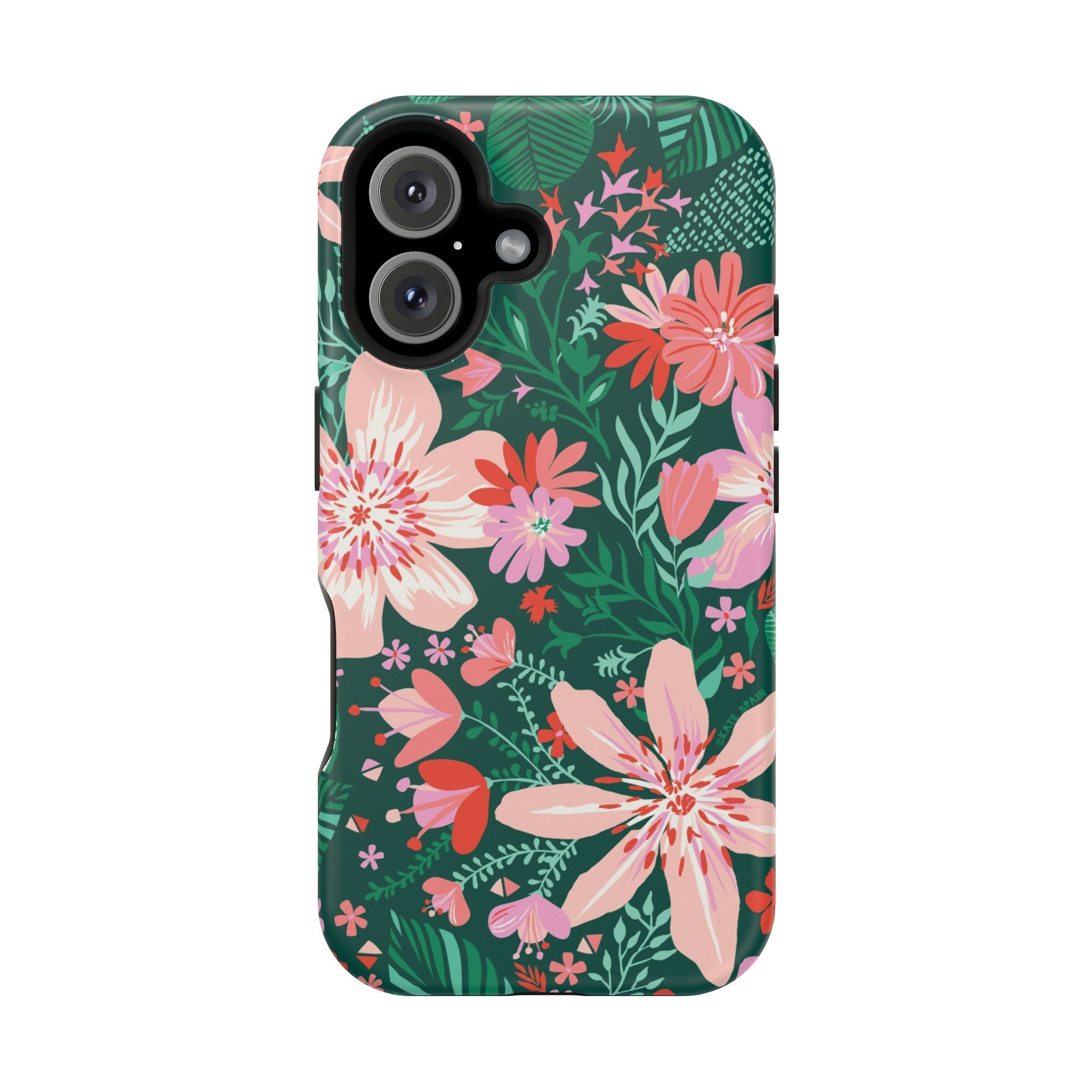 Bonaire MagSafe iPhone 16 Case – Matte | forest green, blush, coral tropical floral print