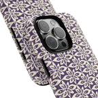 Lily Plum iPhone 16 Pro Max Case – Glossy | angled view showing camera cutout and buttons — botanical phone case by Kate Spain