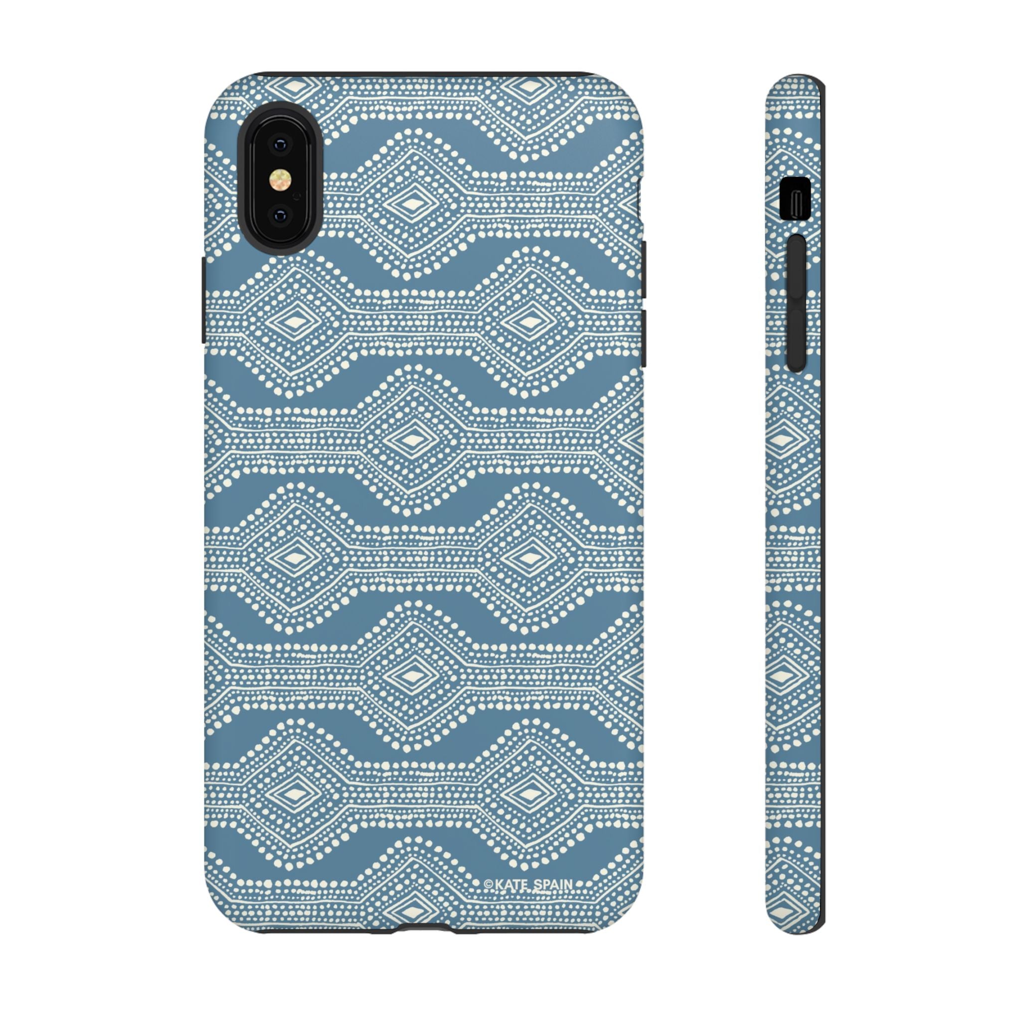Diamond Dots Tough iPhone XS Max Case – Matte | steel blue, white diamond dot geometric print
