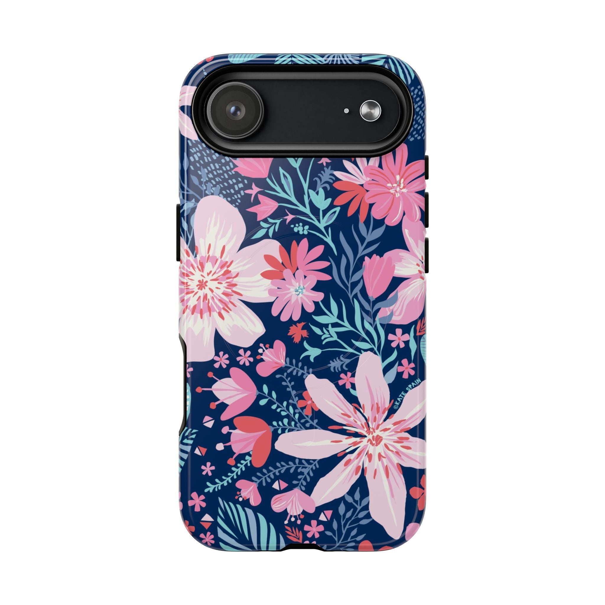 Bonaire MagSafe iPhone 17 Air Case – Glossy | navy, pink, white tropical floral botanical print