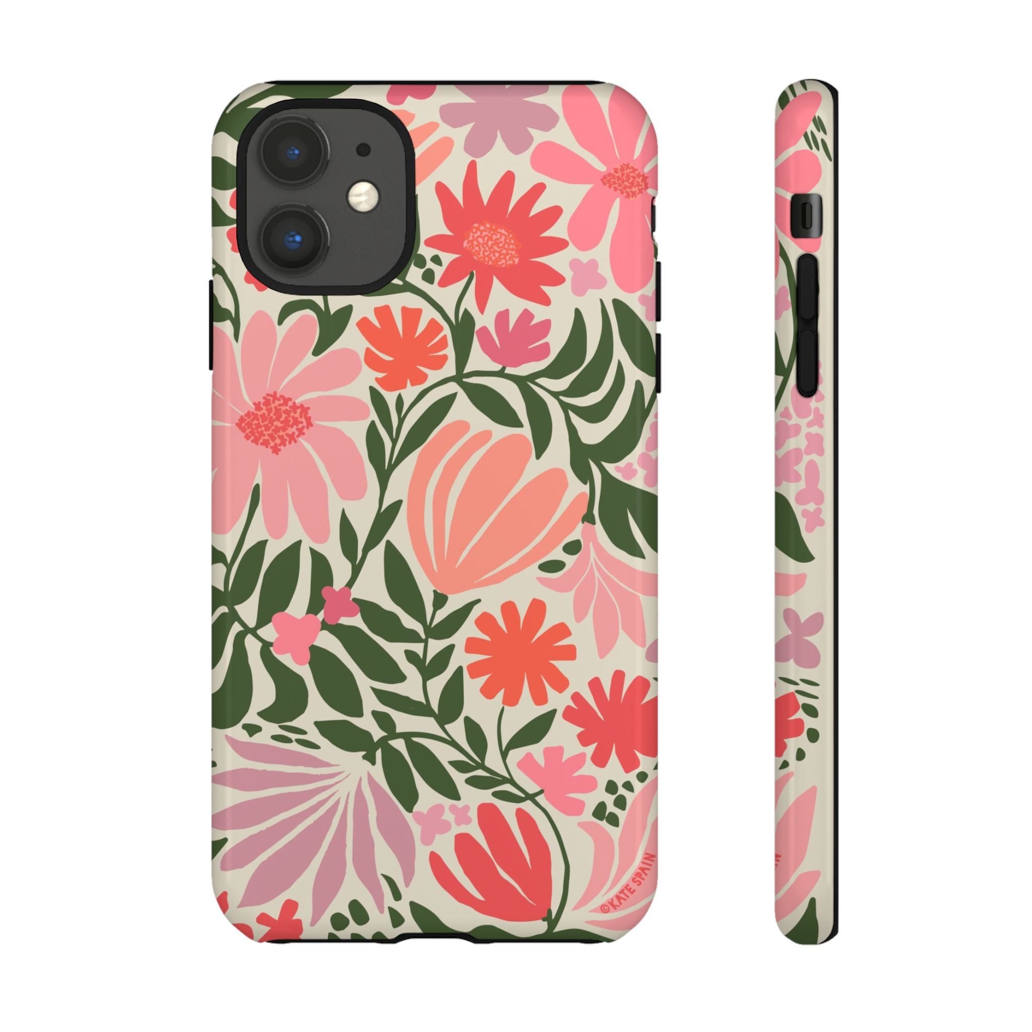 Calendula Tough iPhone 11 Case – Glossy | periwinkle, cream, teal graphic daisy floral print