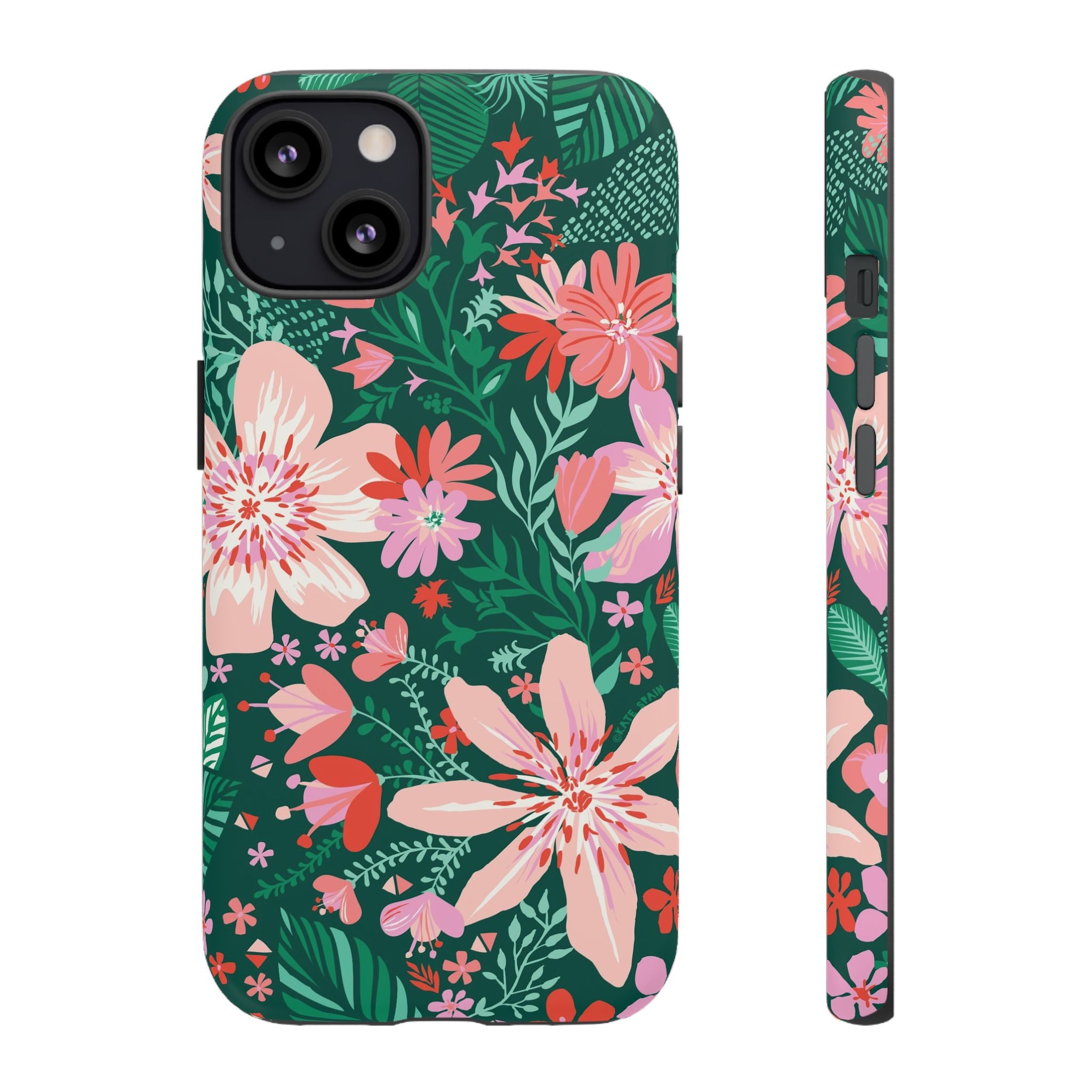 Bonaire Tough iPhone 13 Case – Glossy | jade, pink, white tropical floral botanical print