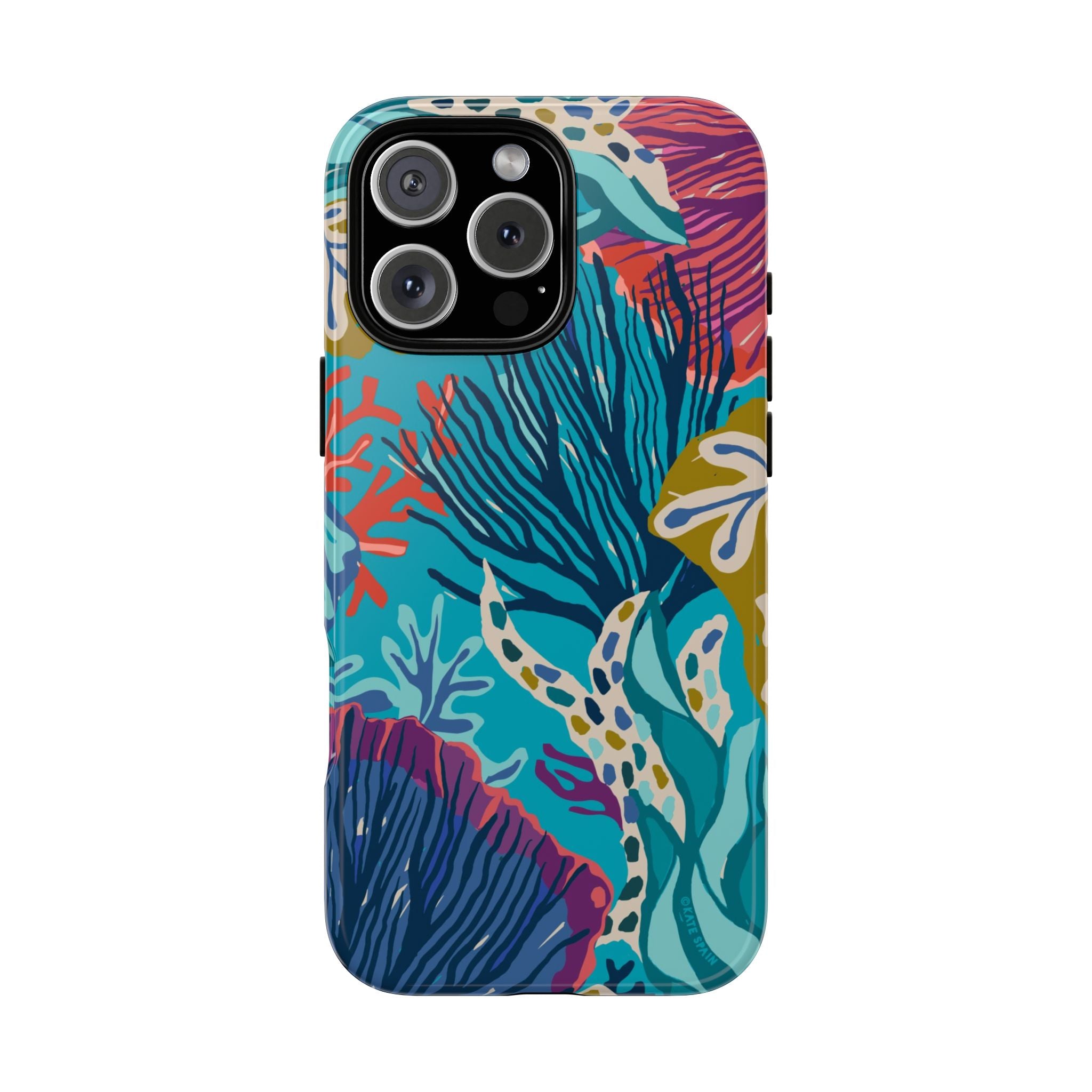 Reef Tough iPhone 16 Pro Case – Matte | teal, coral, navy, purple botanical coral reef print