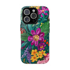 Posy Tough iPhone 16 Pro Max Case – Glossy | teal, purple, magenta, yellow botanical wildflower print