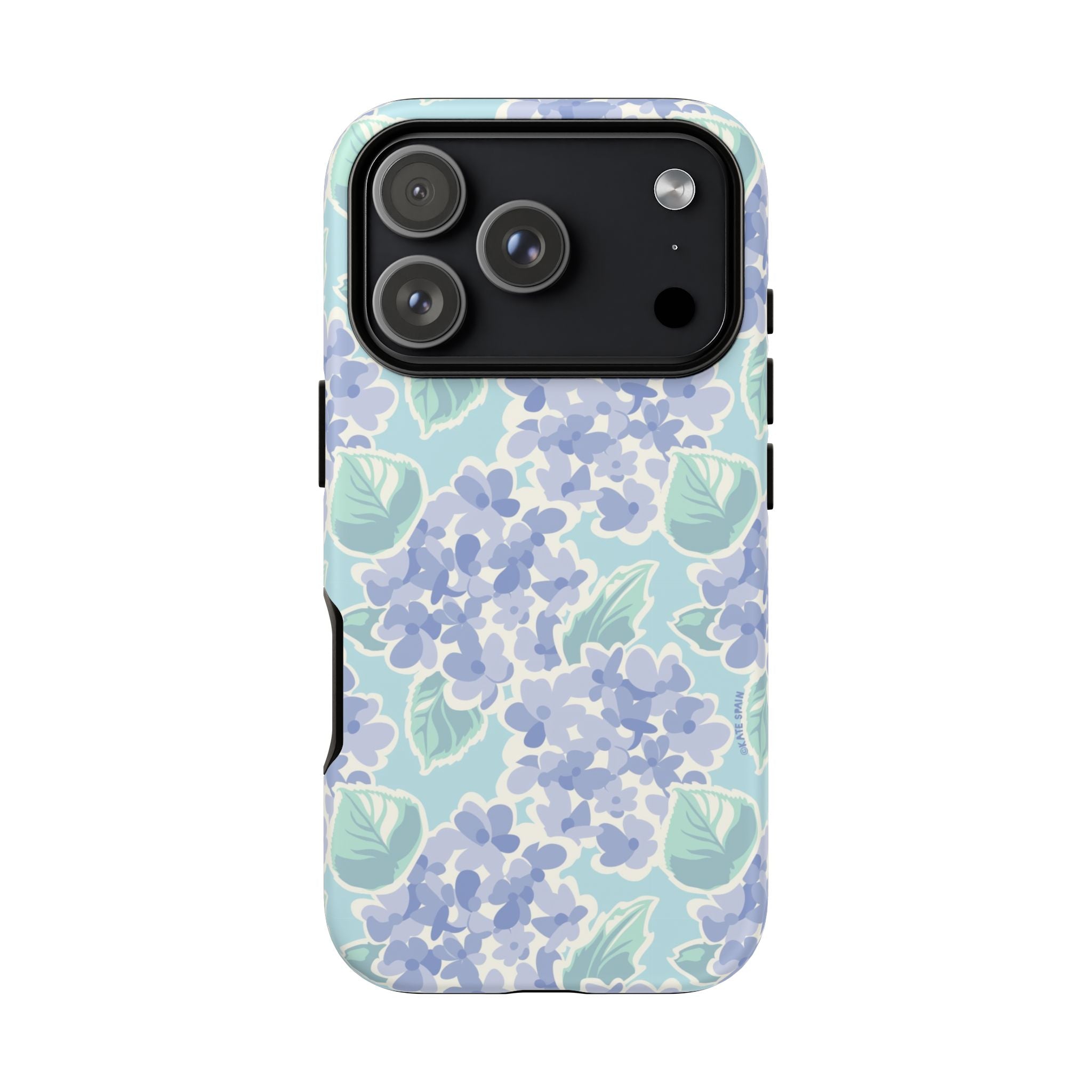 Nantucket Hydrangea Tough iPhone 17 Pro Case – Matte | white, lavender, mint watercolor hydrangea print