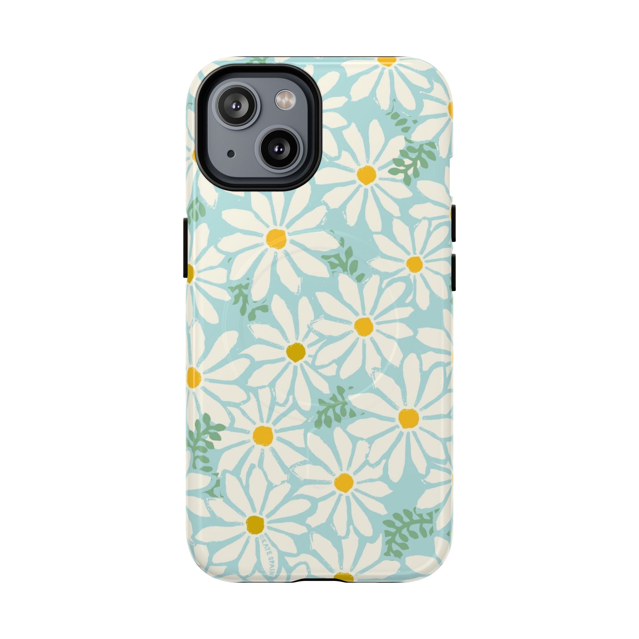 Daisies MagSafe iPhone 14 Case – Glossy | mint, white, yellow botanical daisy floral print