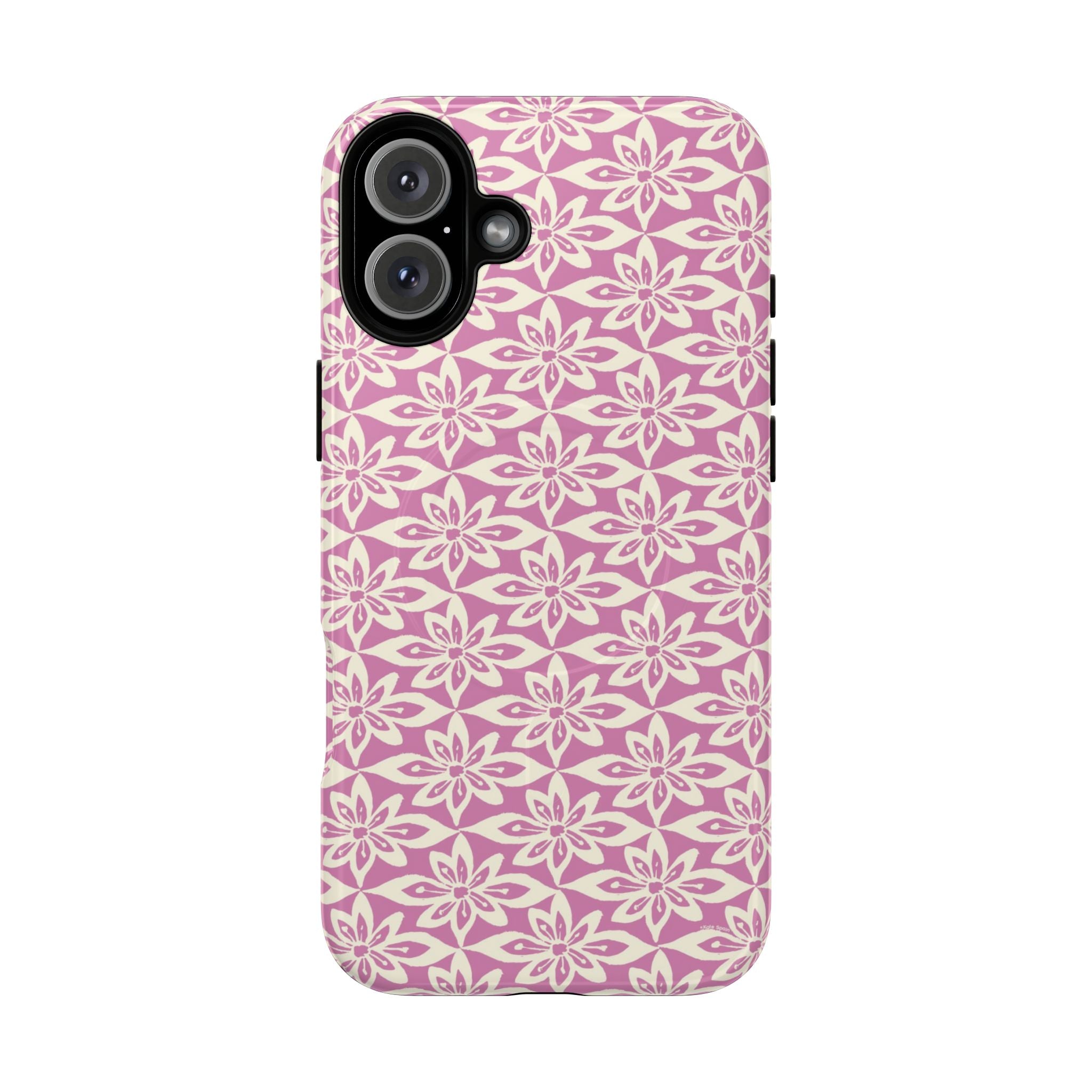 Lily Rose MagSafe iPhone 16 Plus Case – Glossy | graphic white lily print on soft rose — botanical MagSafe case by Kate Spain