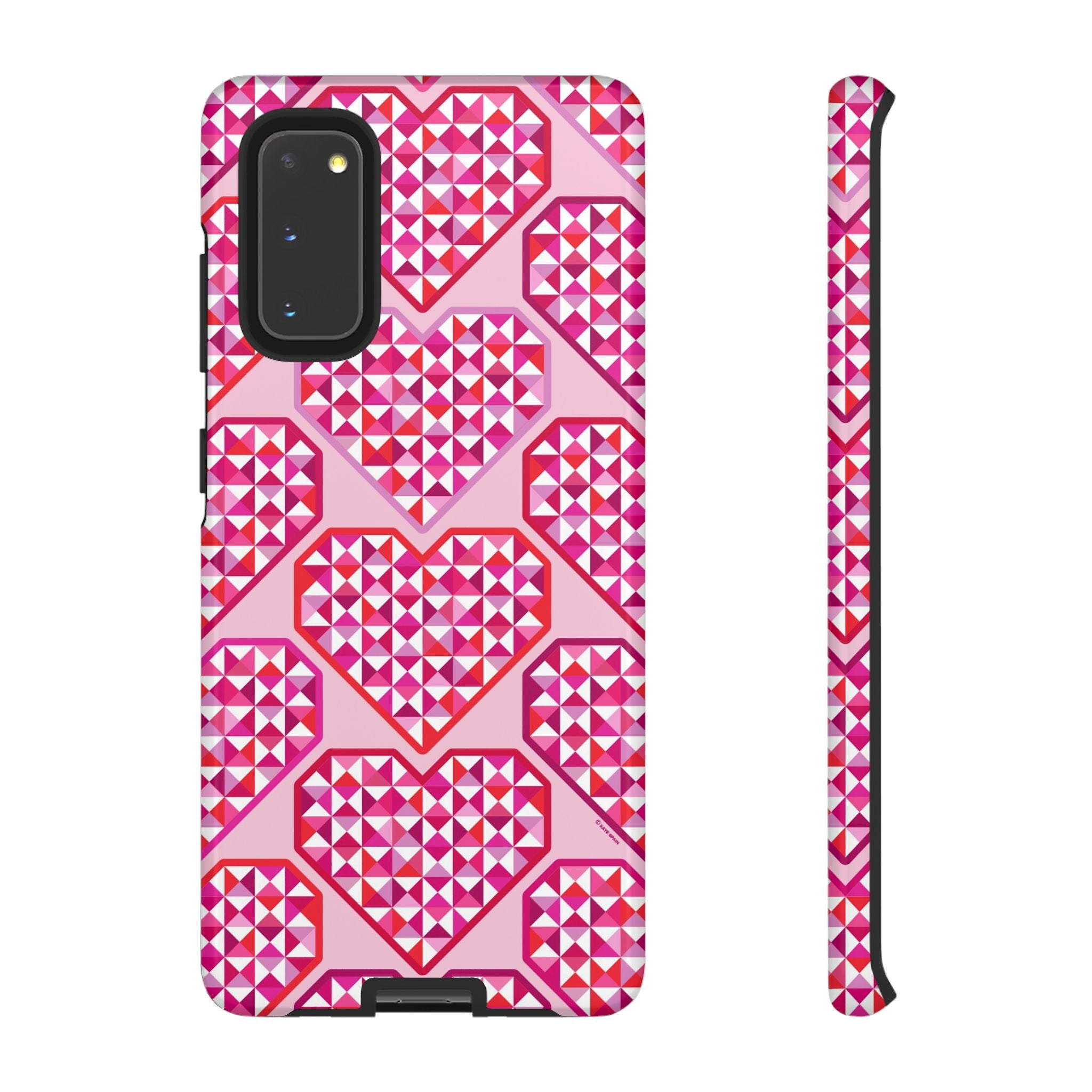 Pink Pyramid Heart Samsung Galaxy S20 Case – Glossy | pink, magenta, white geometric heart pyramid print