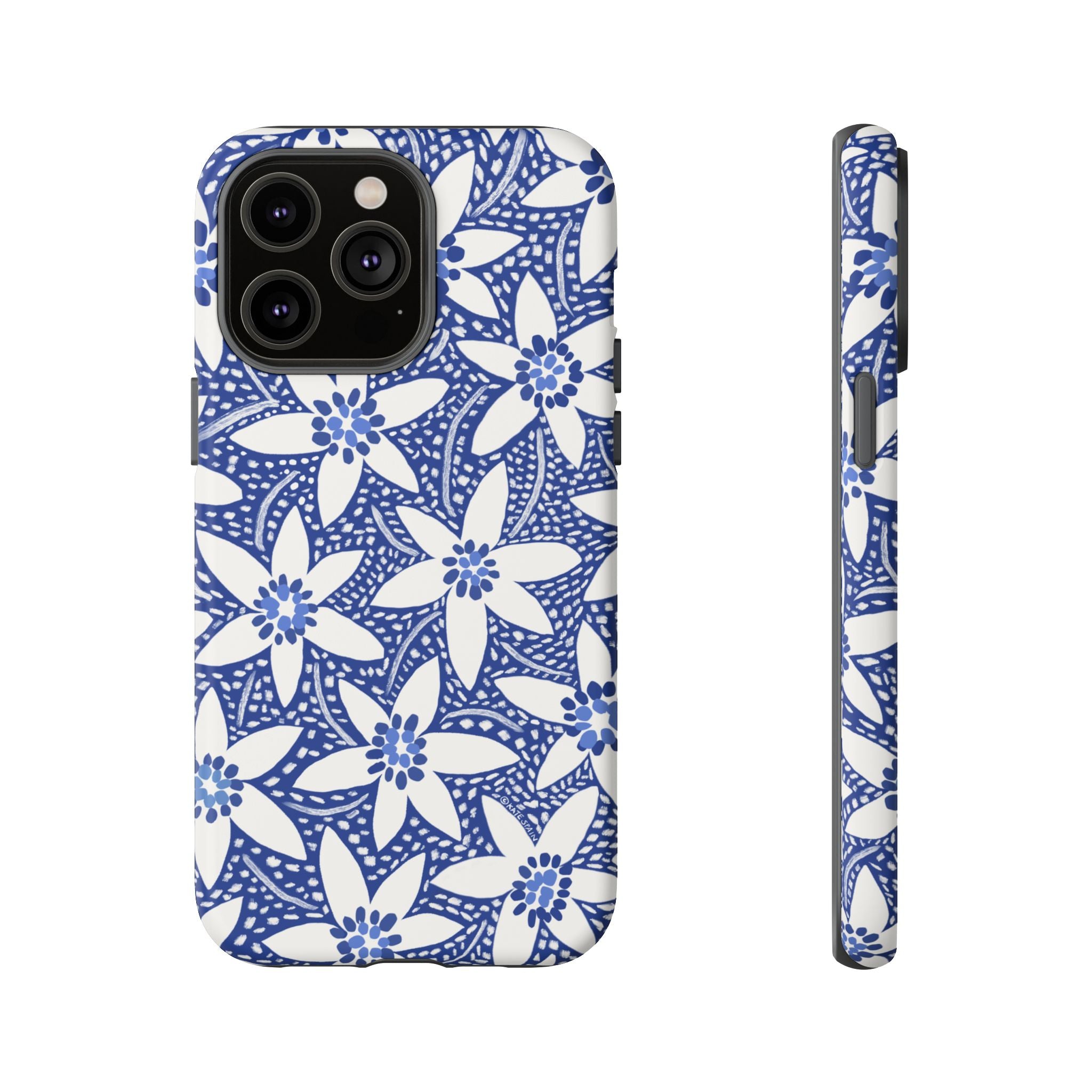 Starflower iPhone 14 Pro Max Case – Matte | navy, white geometric starflower print